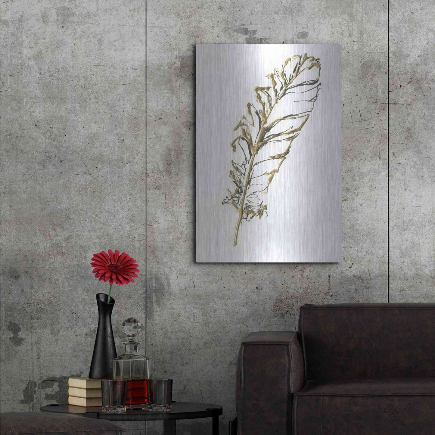 Luxe Metal Art 'Gilded Turkey Feather I' by Chris Paschke, Metal Wall Art,24x36