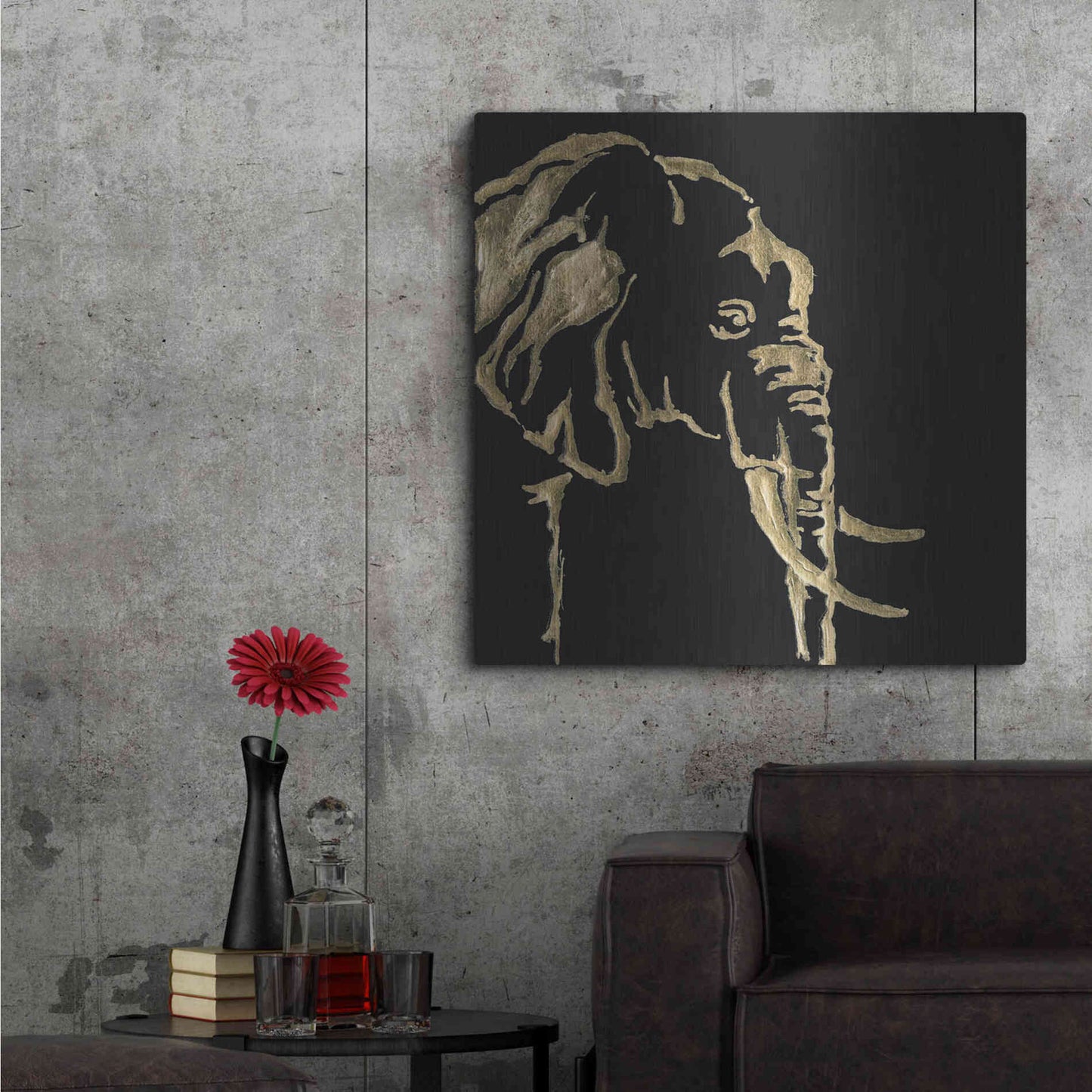 Luxe Metal Art 'Gilded Elephant on Black Pillow' by Chris Paschke, Metal Wall Art,36x36
