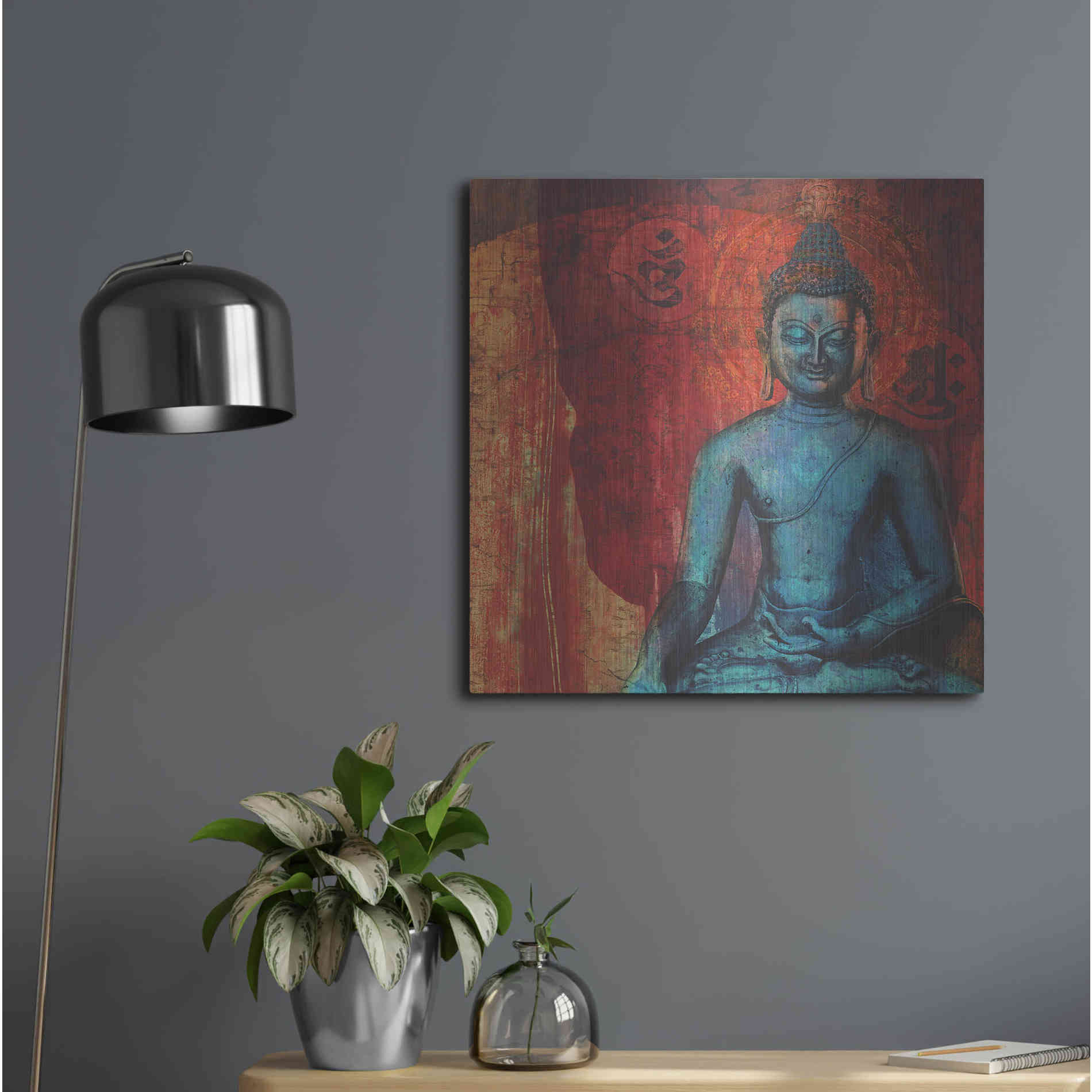 Luxe Metal Art 'Blue Buddha' by Elena Ray, Metal Wall Art,24x24