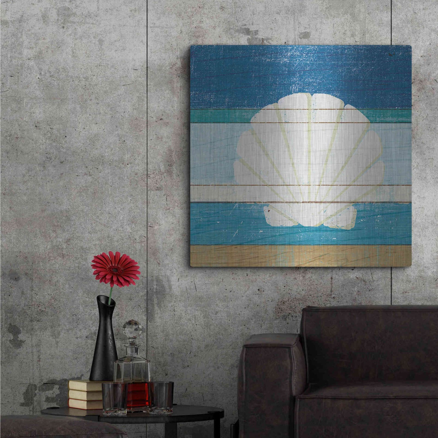 Luxe Metal Art 'Beachscape Shell v2' by Michael Mullan, Metal Wall Art,36x36