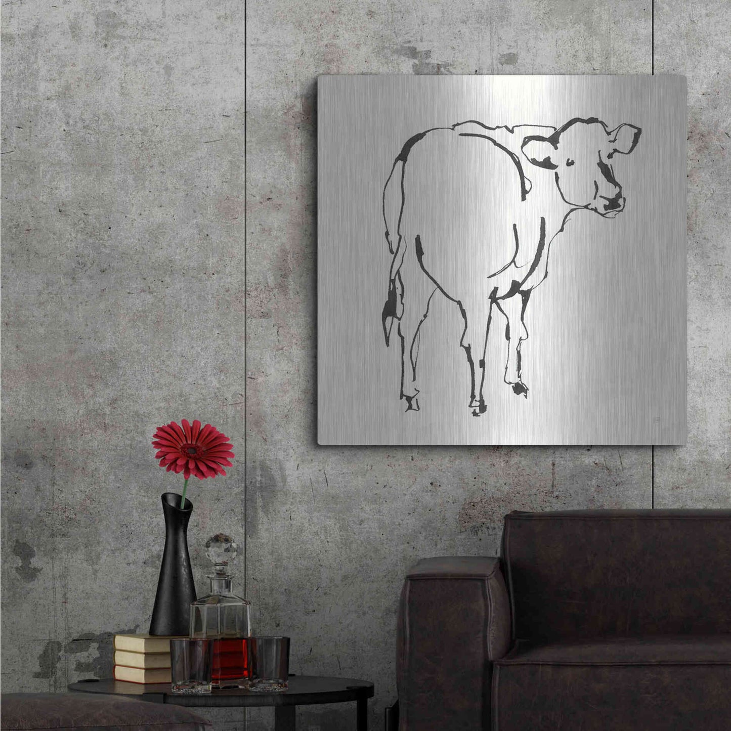 Luxe Metal Art 'Line Cow' by Chris Paschke, Metal Wall Art,36x36