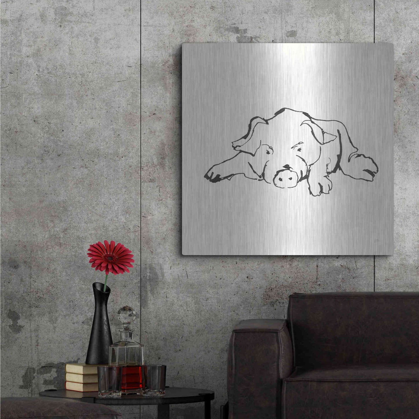 Luxe Metal Art 'Line Pig I' by Chris Paschke, Metal Wall Art,36x36