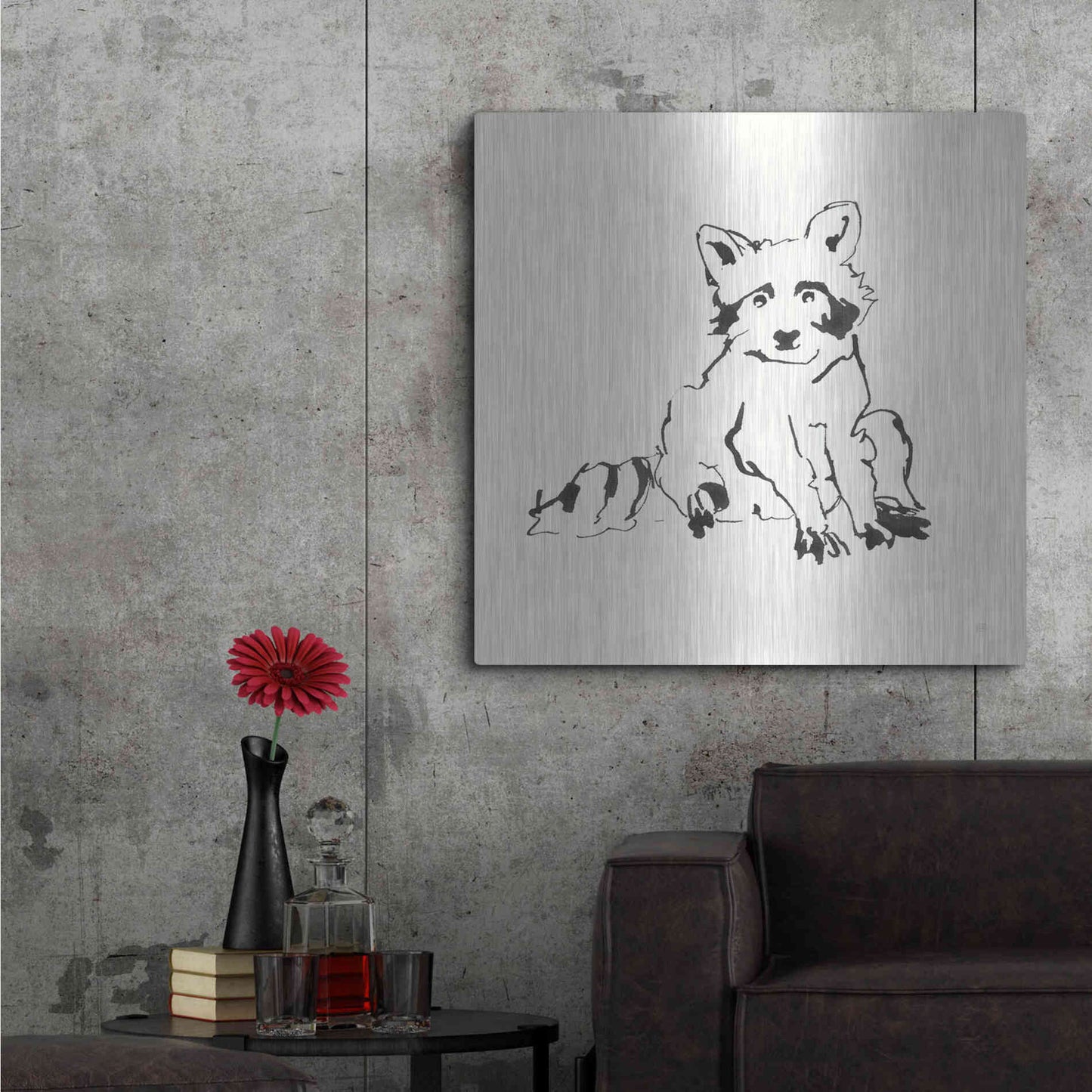 Luxe Metal Art 'Line Raccoon' by Chris Paschke, Metal Wall Art,36x36