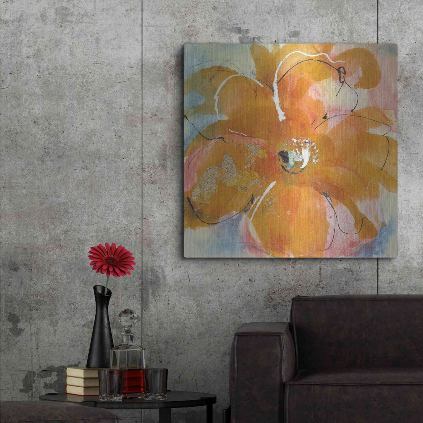 Luxe Metal Art 'Amber Wash Flower II' by Chris Paschke, Metal Wall Art,36x36