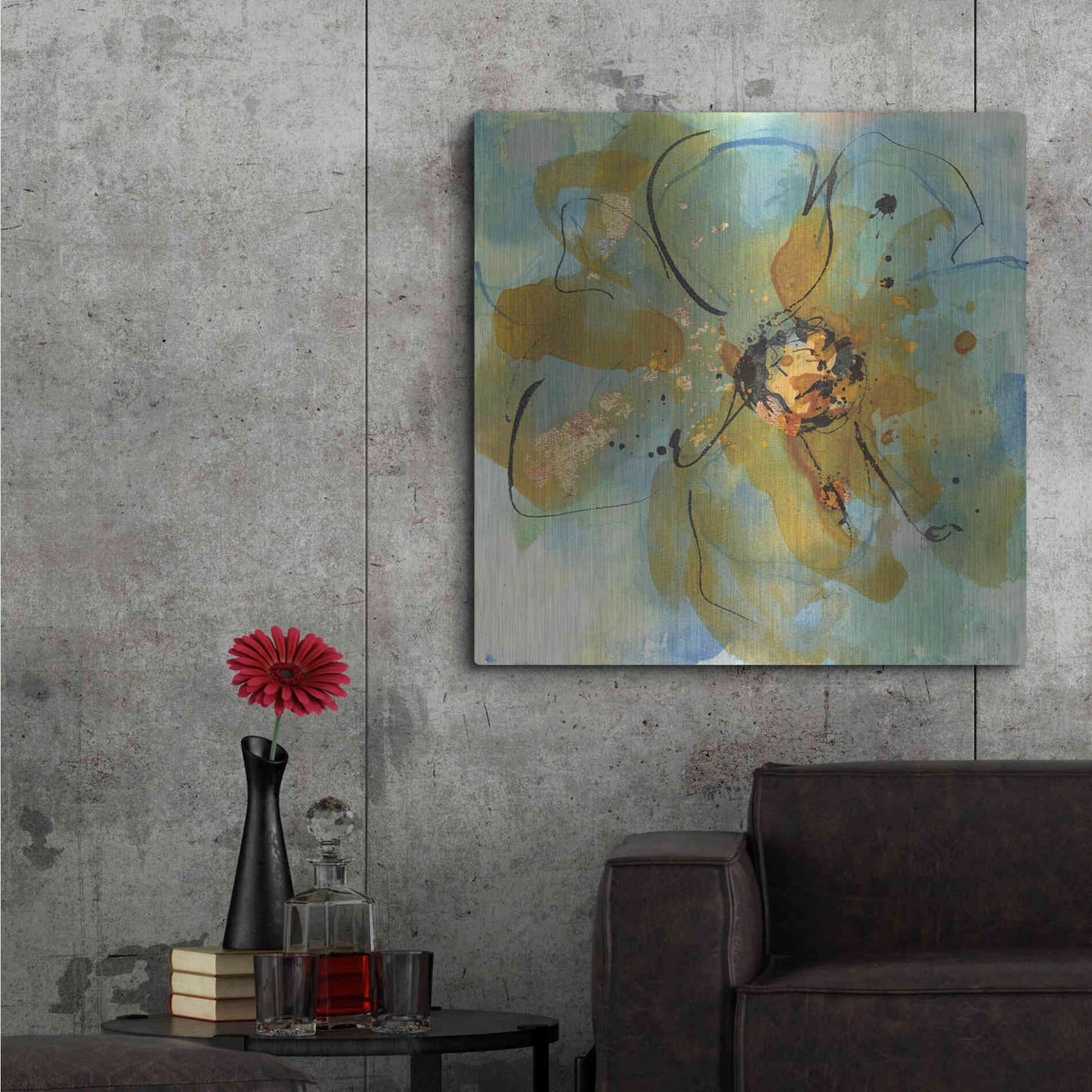 Luxe Metal Art 'Amber and Leaf I' by Chris Paschke, Metal Wall Art,36x36