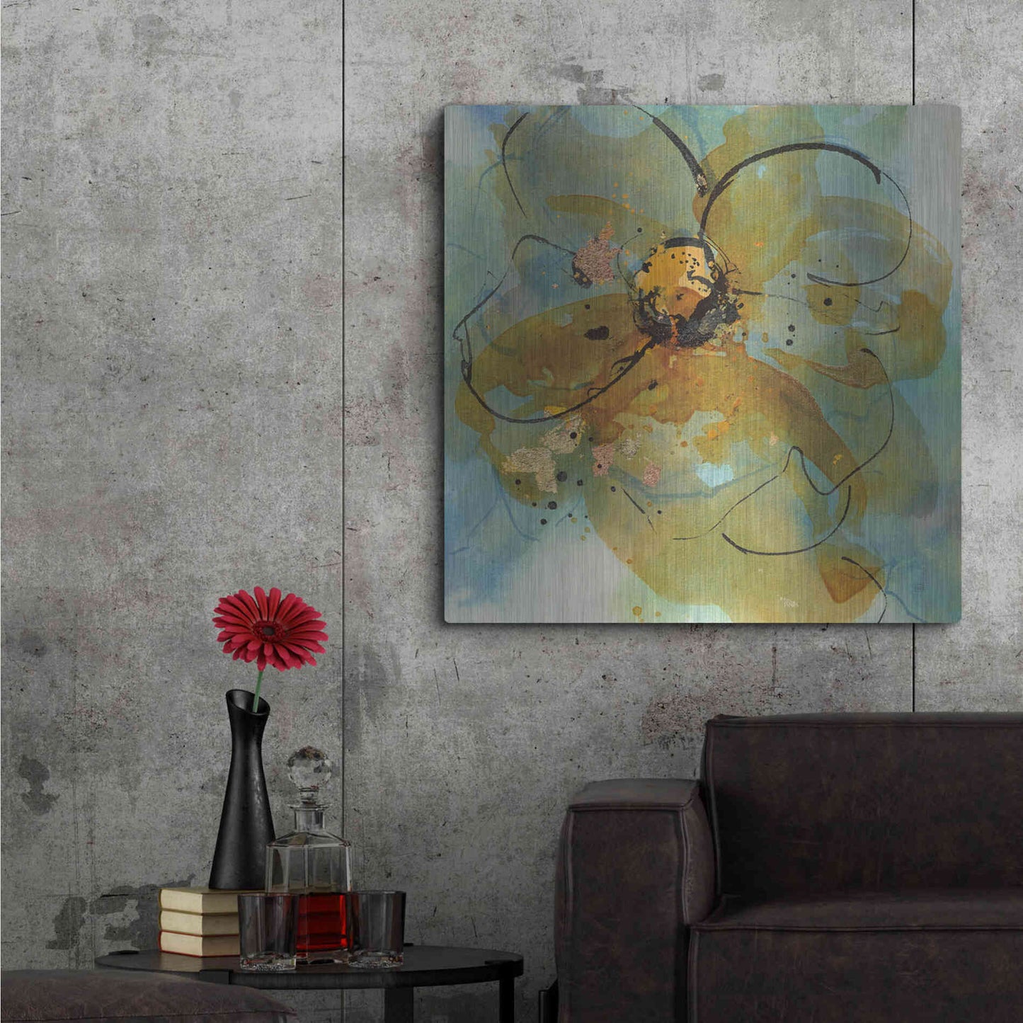 Luxe Metal Art 'Amber and Leaf II' by Chris Paschke, Metal Wall Art,36x36