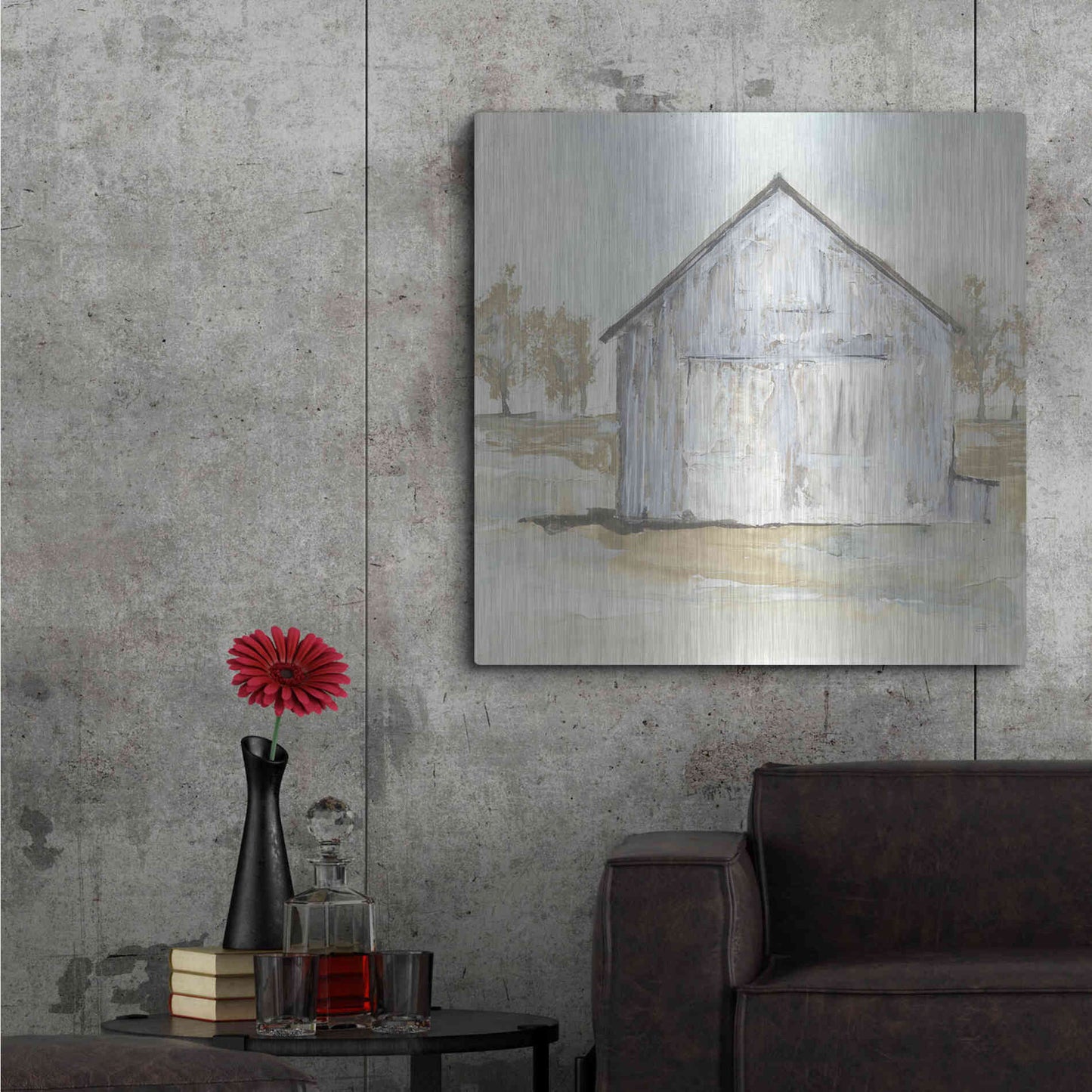 Luxe Metal Art 'White Barn I' by Chris Paschke, Metal Wall Art,36x36