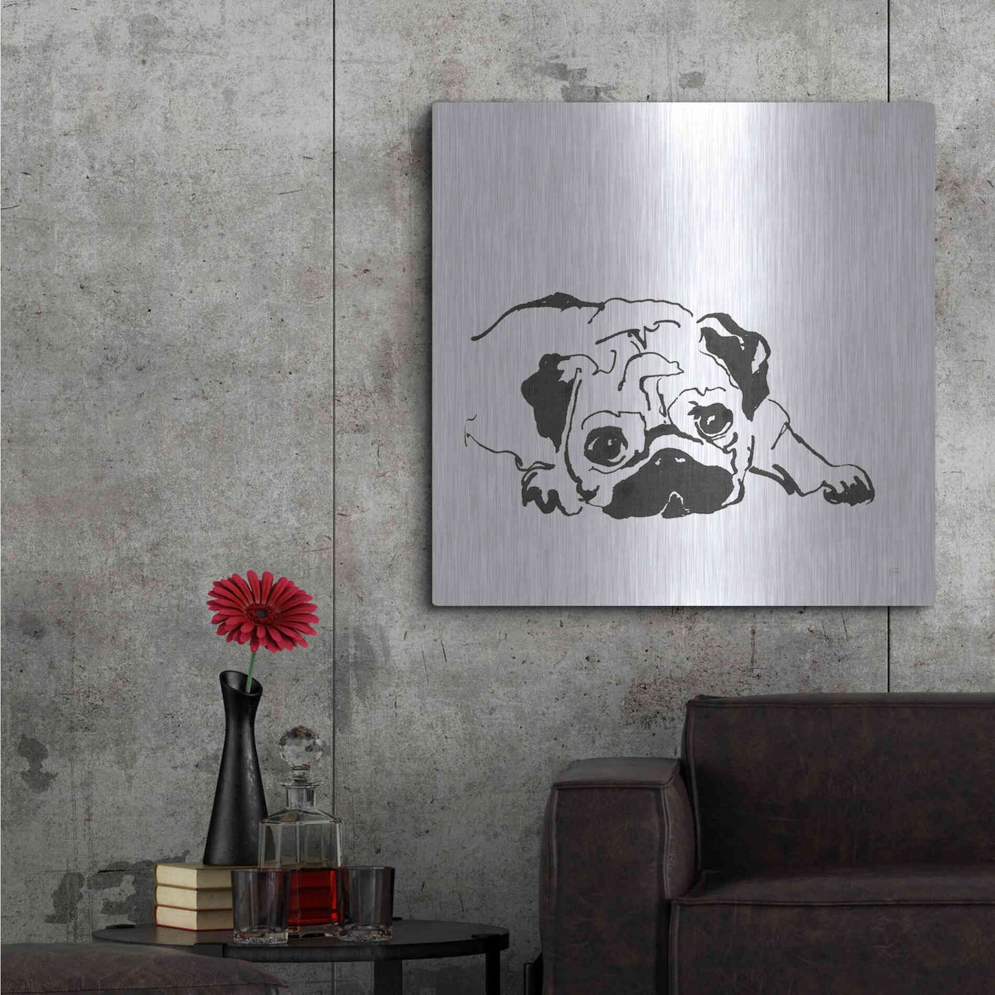Luxe Metal Art 'Line Dog Pug II' by Chris Paschke, Metal Wall Art,36x36