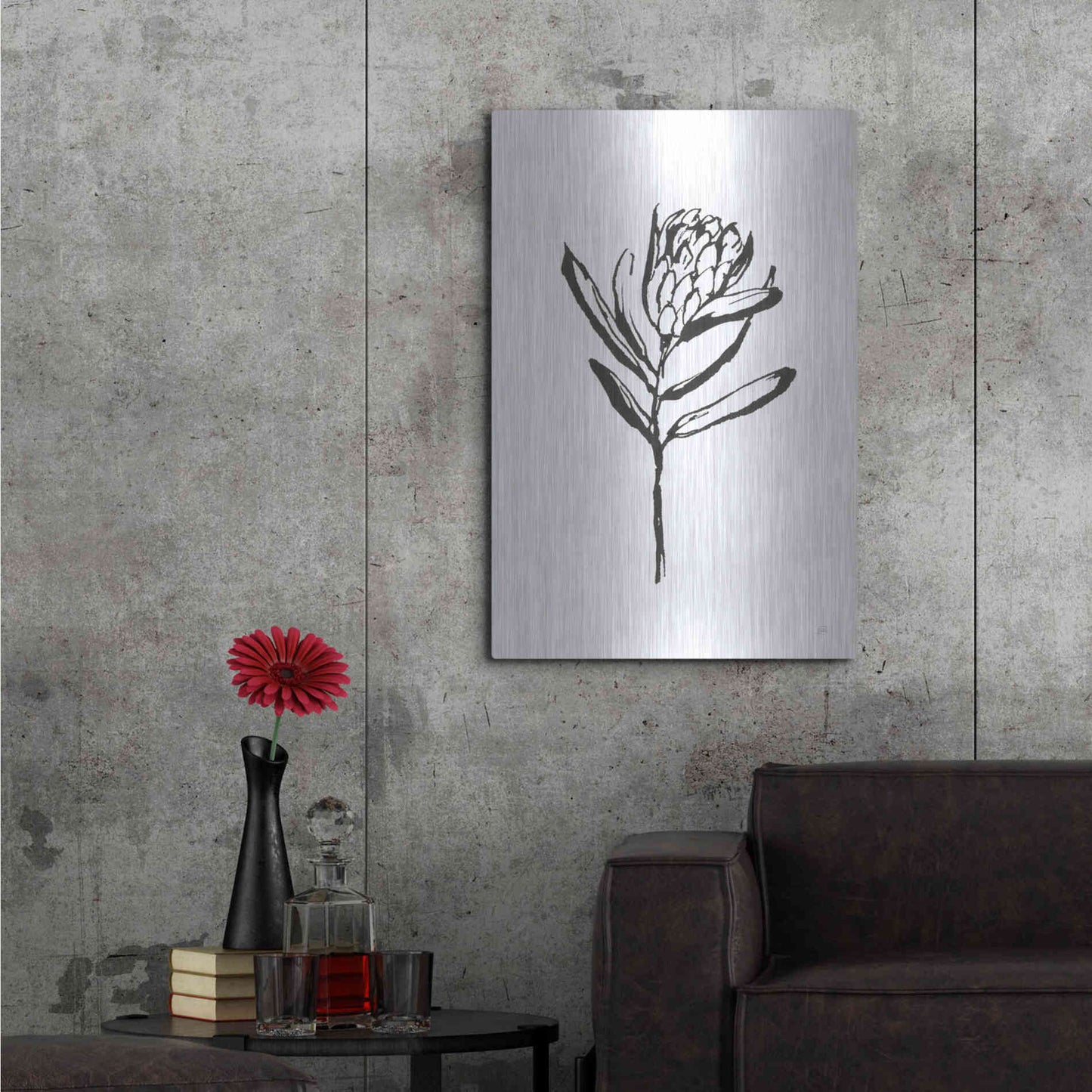 Luxe Metal Art 'Line Protea I' by Chris Paschke, Metal Wall Art,24x36