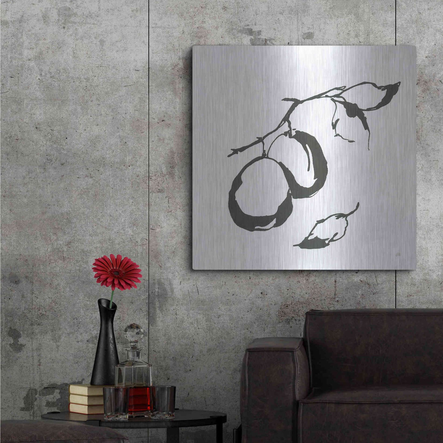 Luxe Metal Art 'Plums I BW' by Chris Paschke, Metal Wall Art,36x36