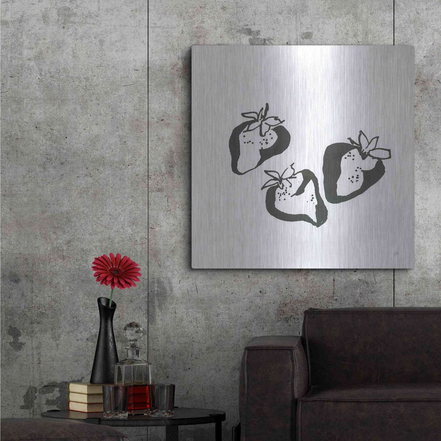 Luxe Metal Art 'Strawberries BW' by Chris Paschke, Metal Wall Art,36x36