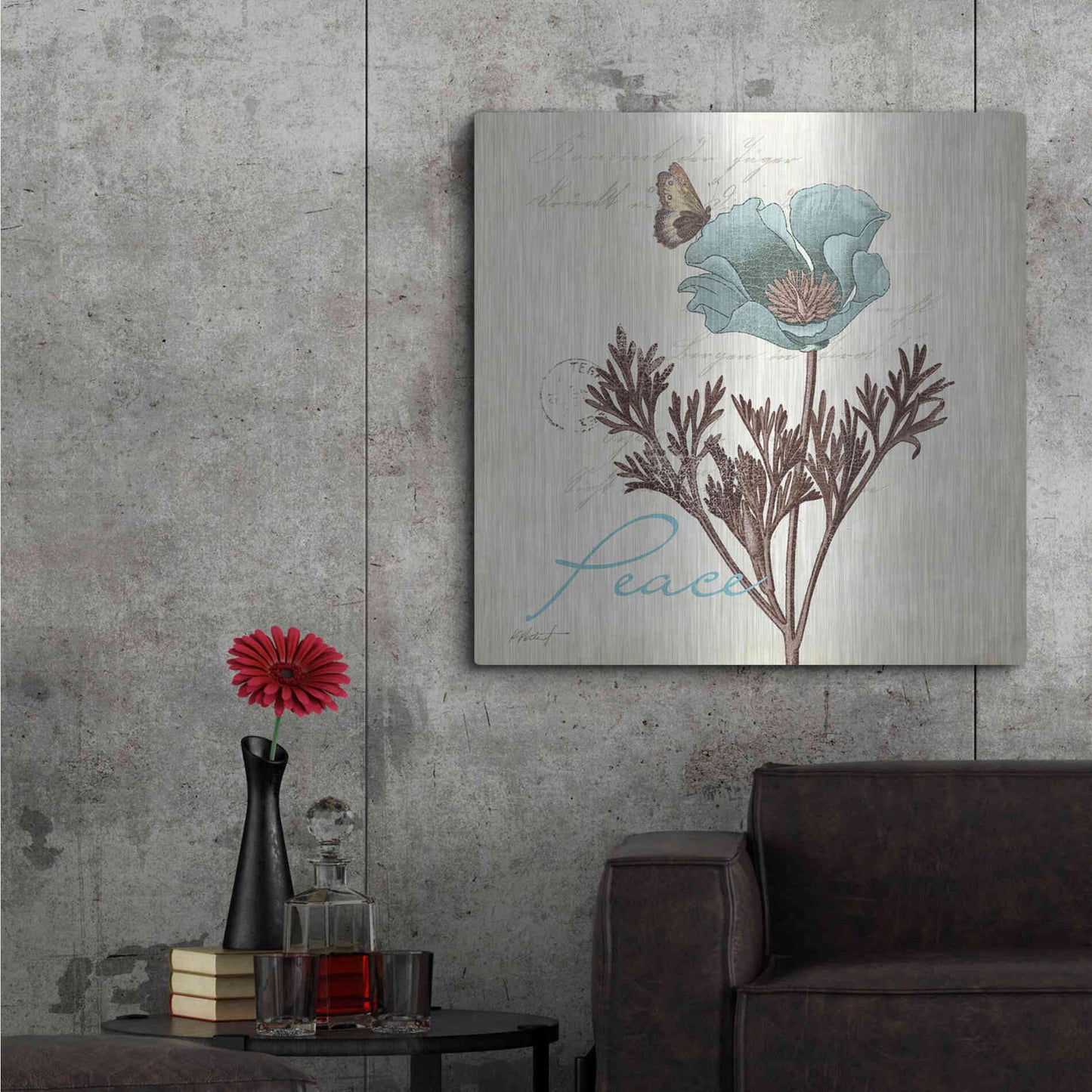 Luxe Metal Art 'Touch of Blue I - Peace' by Katie Pertiet, Metal Wall Art,36x36