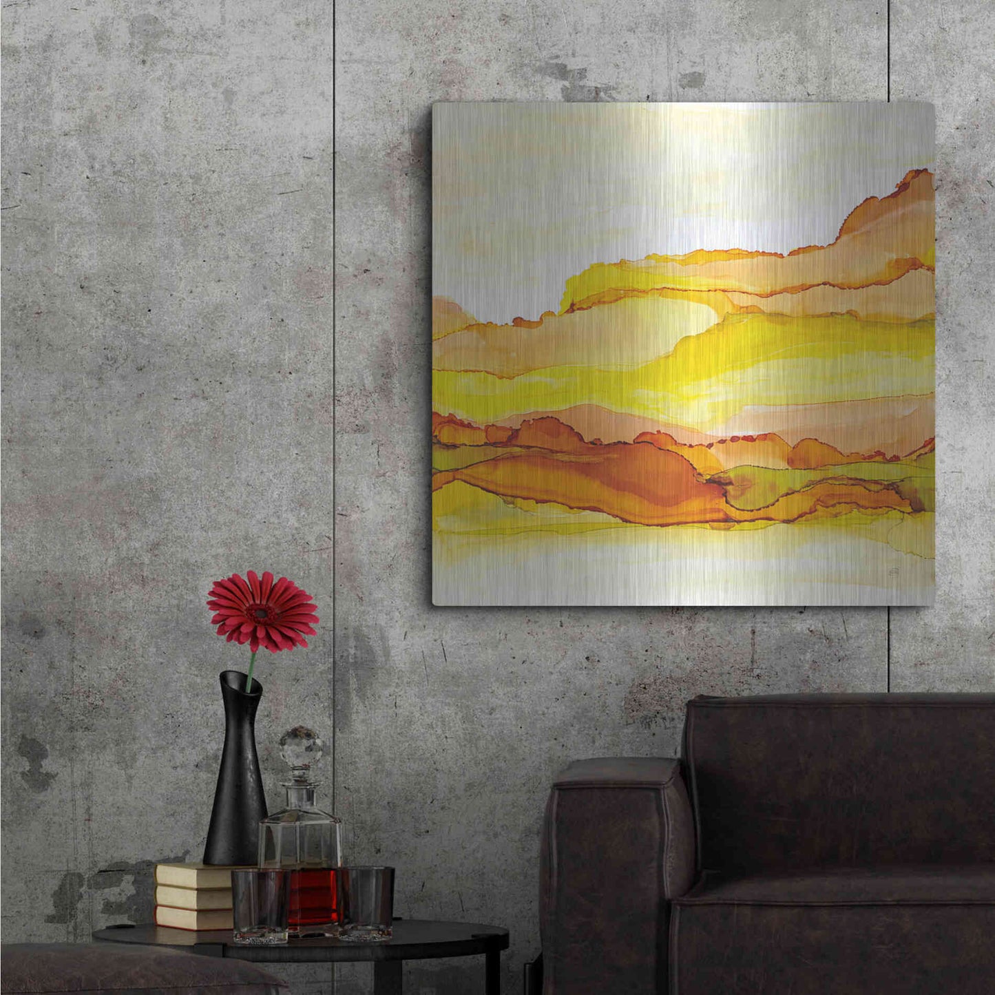 Luxe Metal Art 'Yellowscape I' by Chris Paschke, Metal Wall Art,36x36