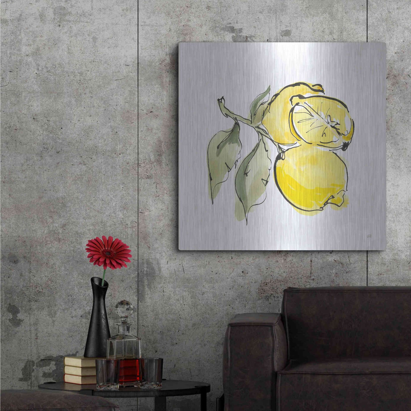 Luxe Metal Art 'Lemon Still Life II' by Chris Paschke, Metal Wall Art,36x36