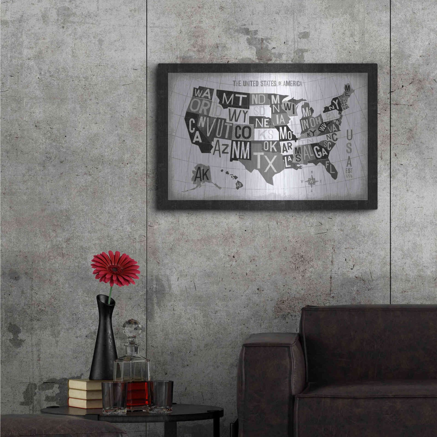 Luxe Metal Art 'Letterpress USA Map Dark' by Michael Mullan, Metal Wall Art,36x24
