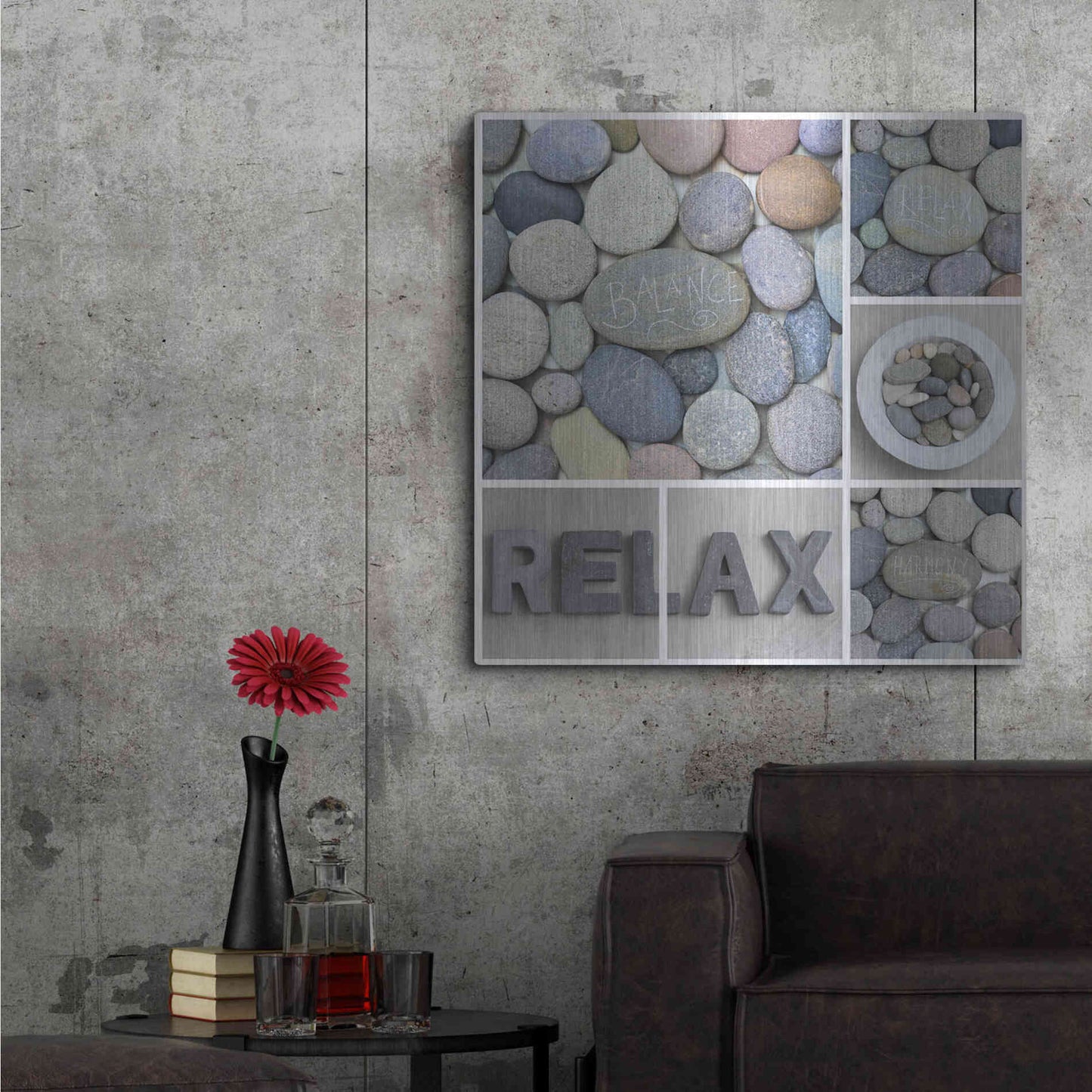 Luxe Metal Art 'Zen Pebble Relax Collage' by Andrea Haase, Metal Wall At,36x36