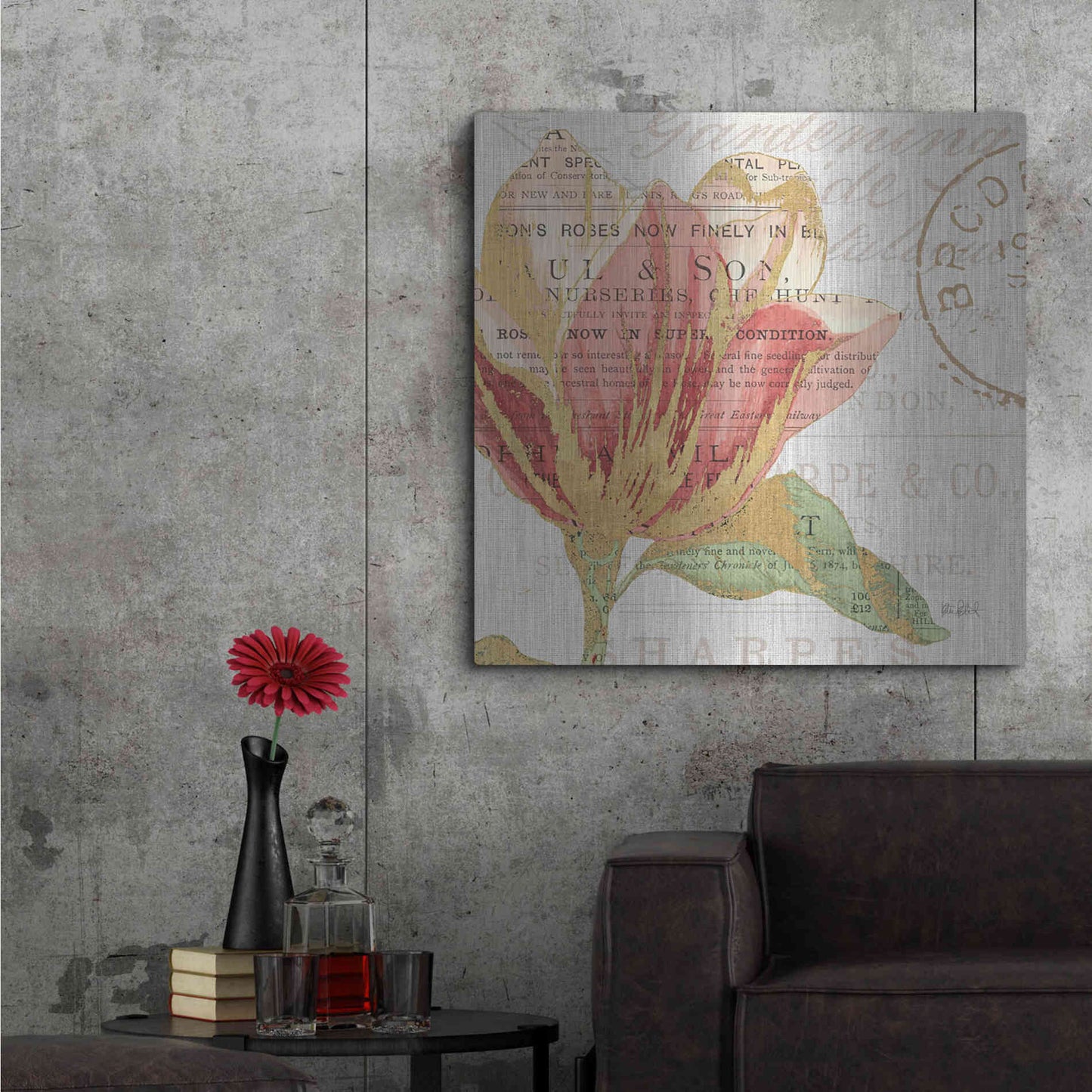 Luxe Metal Art 'Bookshelf Botanical III' by Katie Pertiet, Metal Wall Art,36x36