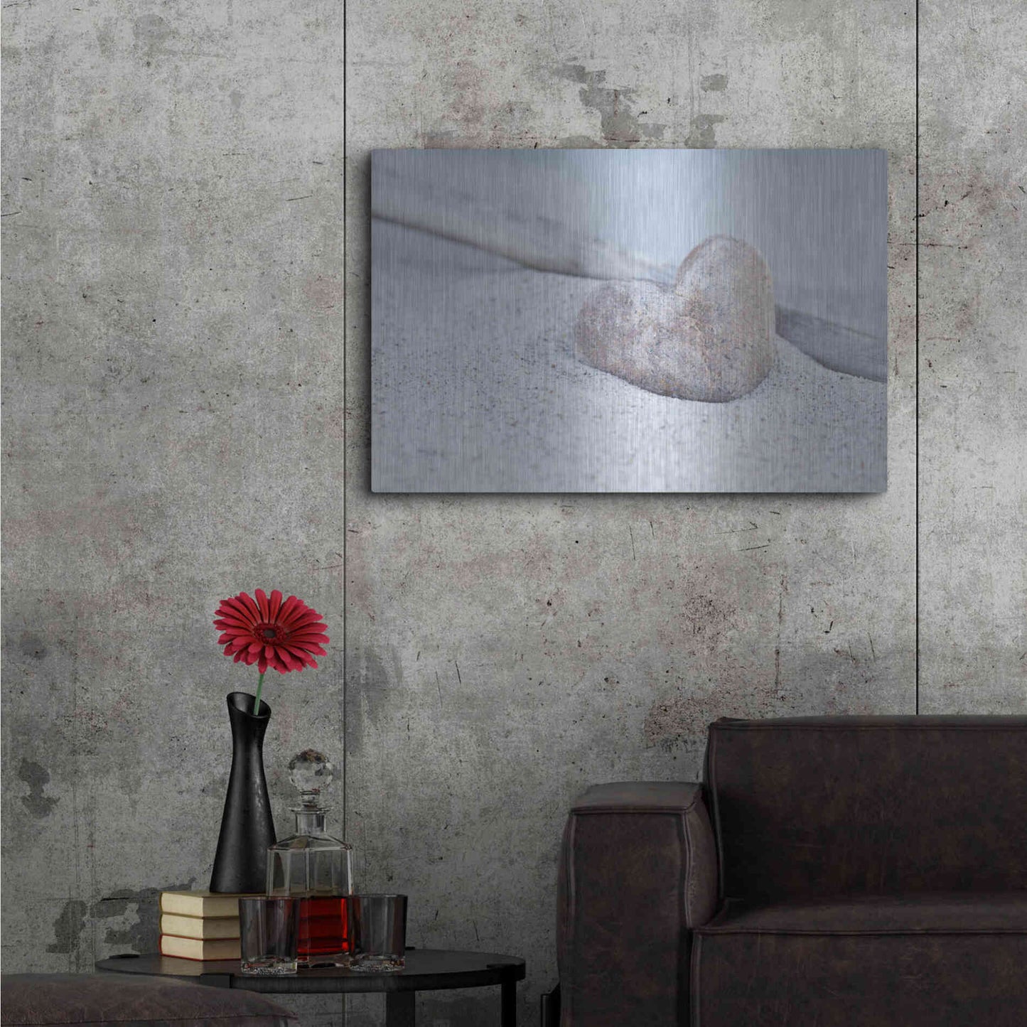 Luxe Metal Art 'Stone Heart Beach Still' by Andrea Haase, Metal Wall At,36x24