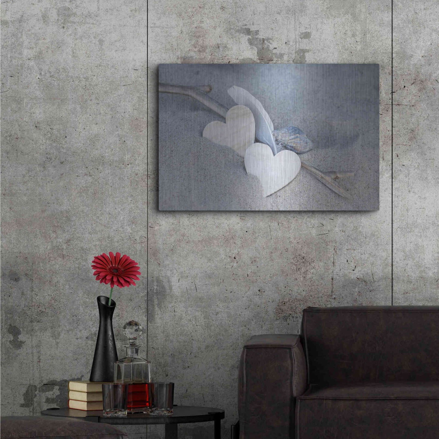 Luxe Metal Art 'Heart And Feather Beach Still' by Andrea Haase, Metal Wall At,36x24