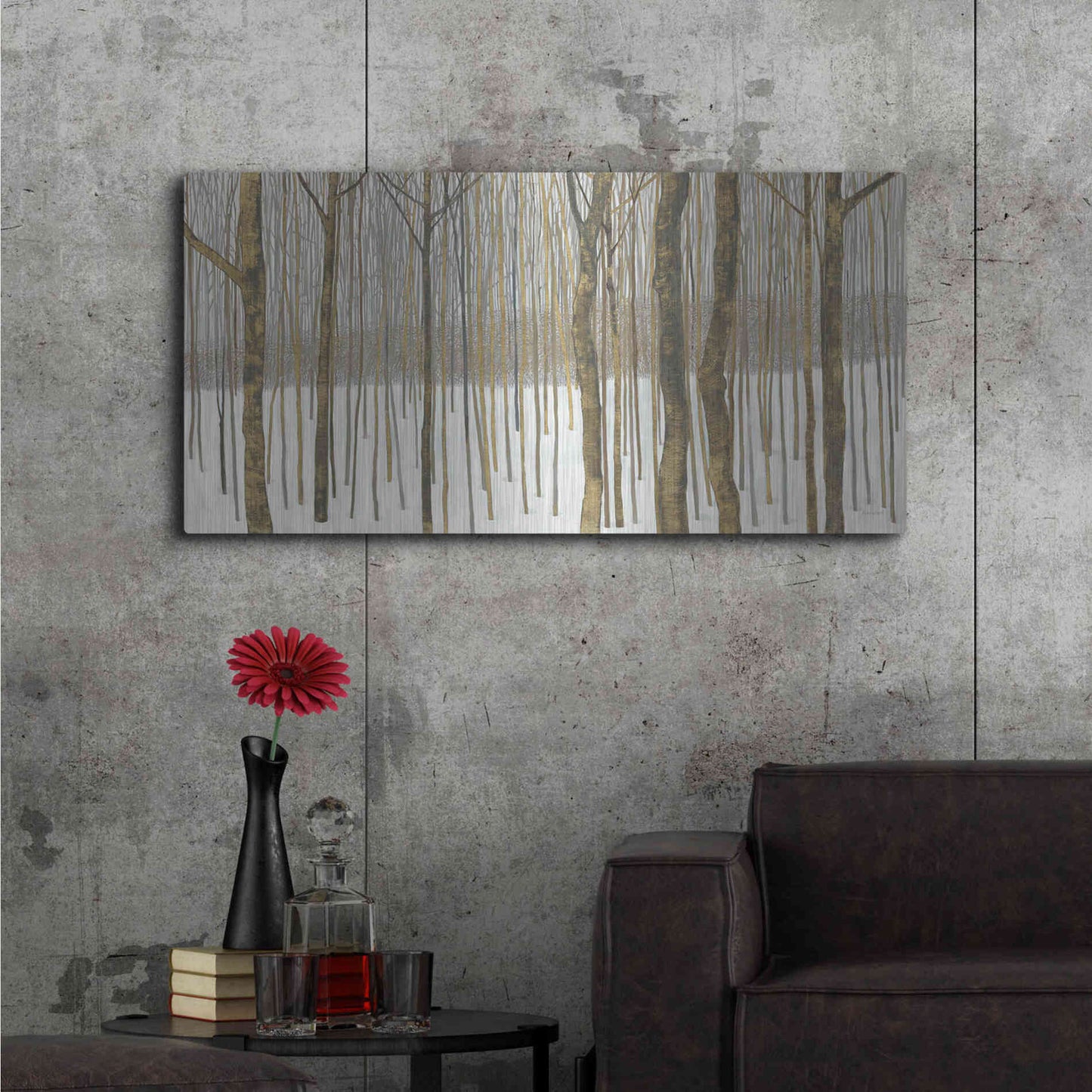 Luxe Metal Art 'Woods in Winter Gold' by Kathrine Lovell, Metal Wall Art,48x24