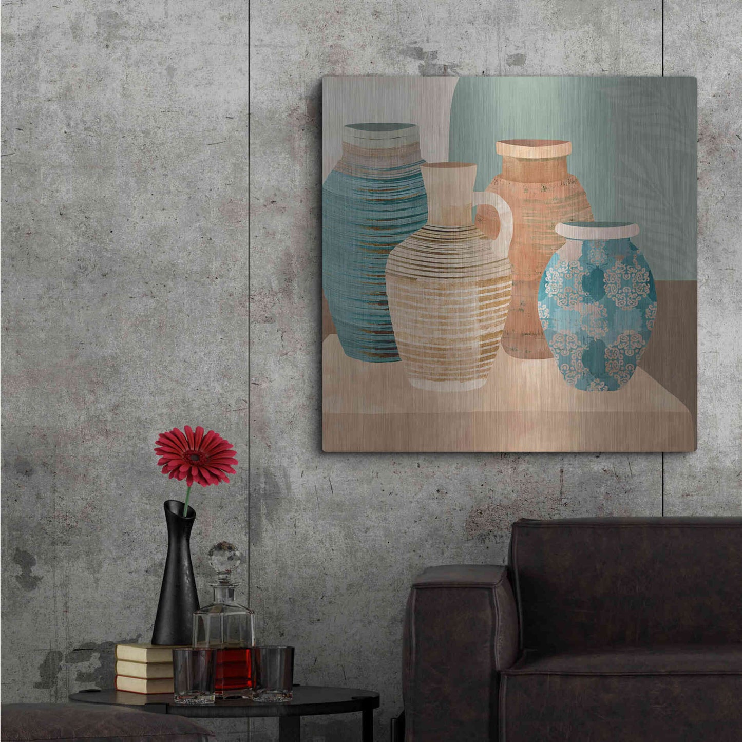 Luxe Metal Art 'Earthenware Pots I' by Flora Kouta Metal Wall Art,36x36
