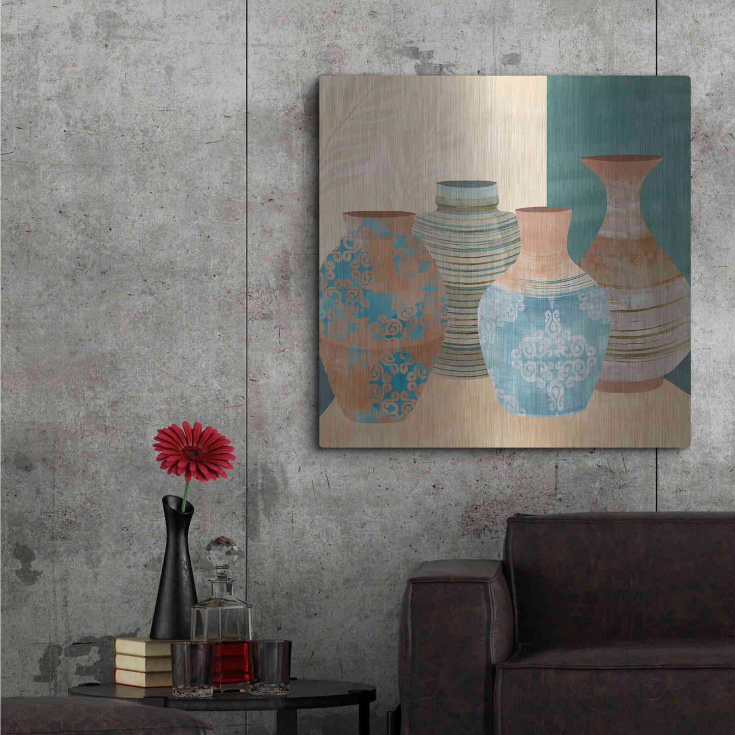 Luxe Metal Art 'Earthenware Pots II' by Flora Kouta Metal Wall Art,36x36