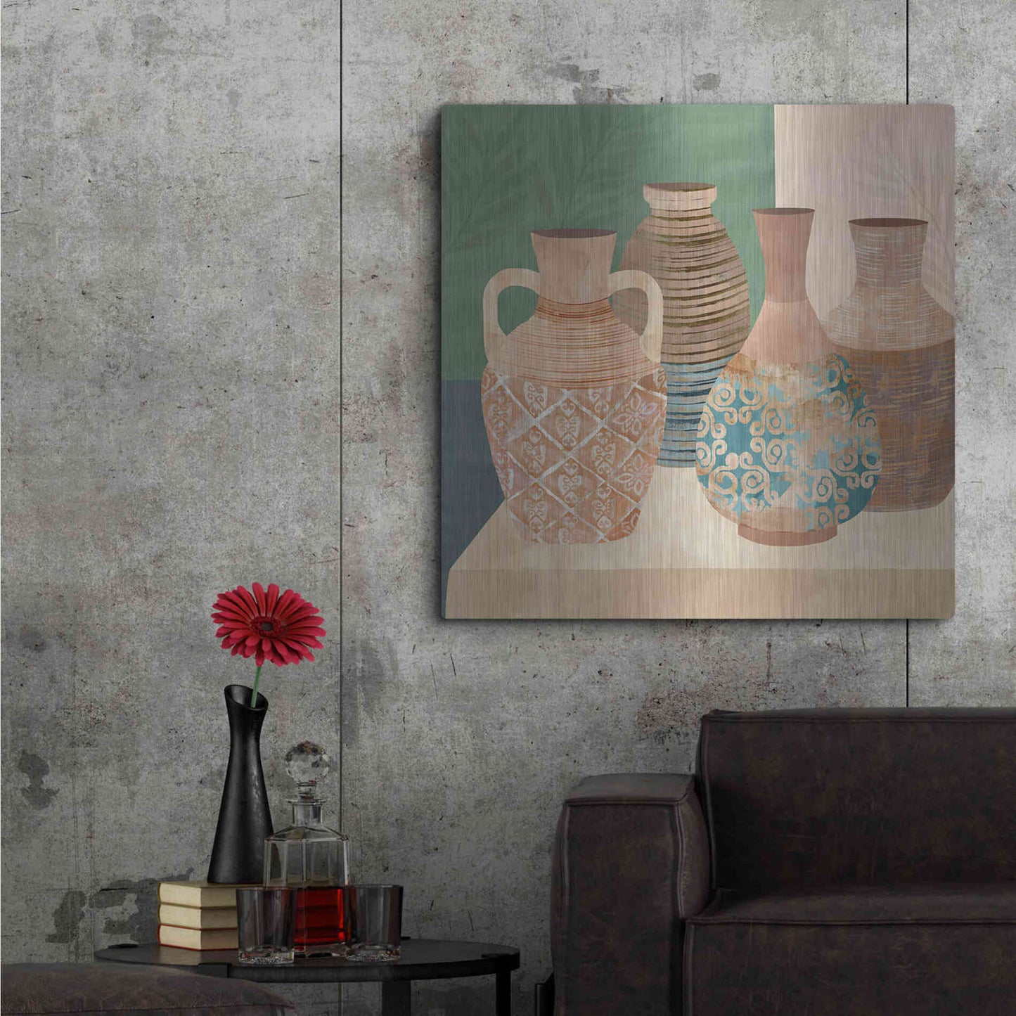 Luxe Metal Art 'Earthenware Pots III' by Flora Kouta Metal Wall Art,36x36