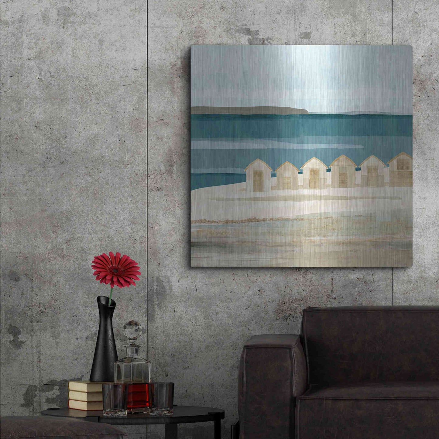 Luxe Metal Art 'Stone Bay Huts III' by Flora Kouta Metal Wall Art,36x36