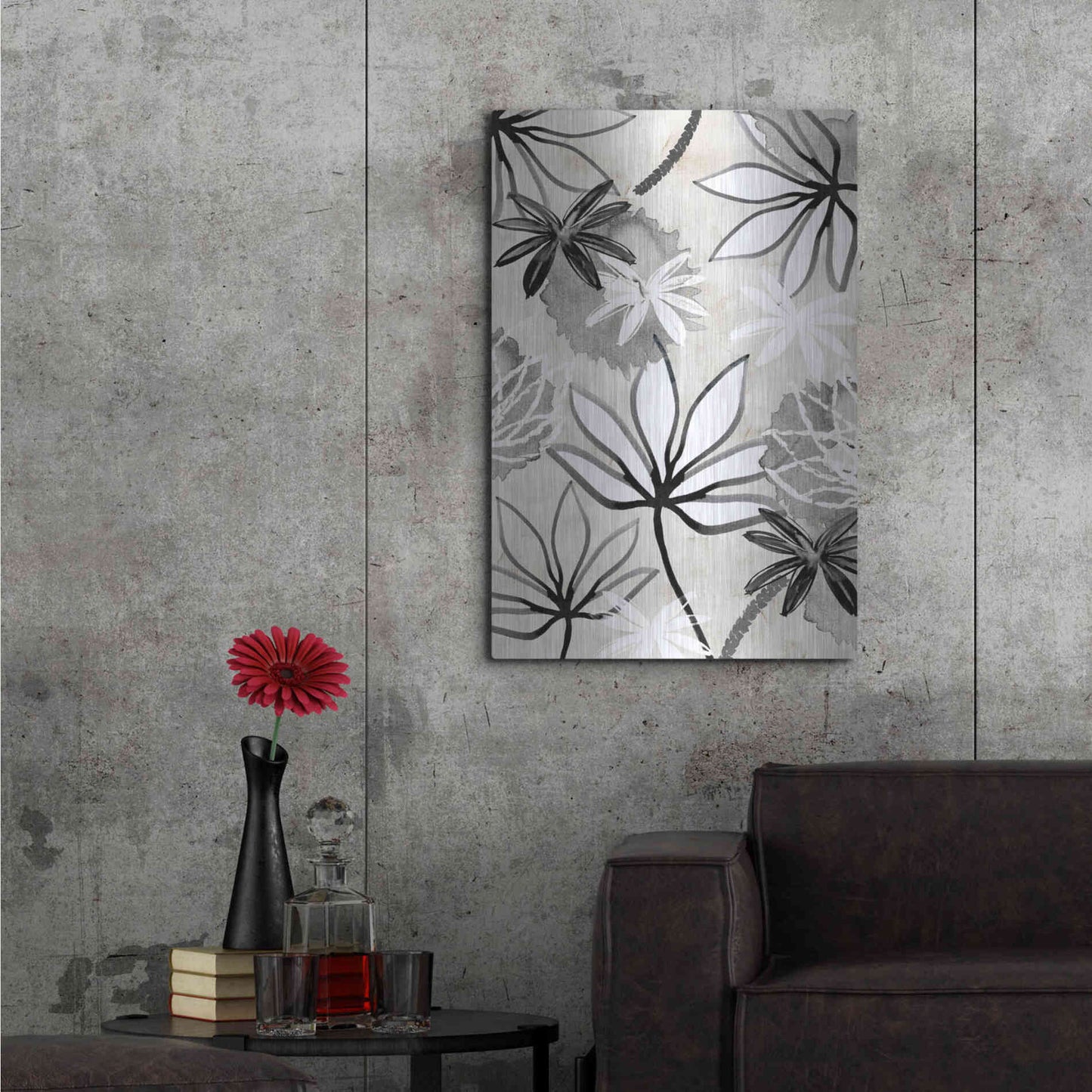 Luxe Metal Art 'Monochrome Flowers I' by Flora Kouta Metal Wall Art,24x36