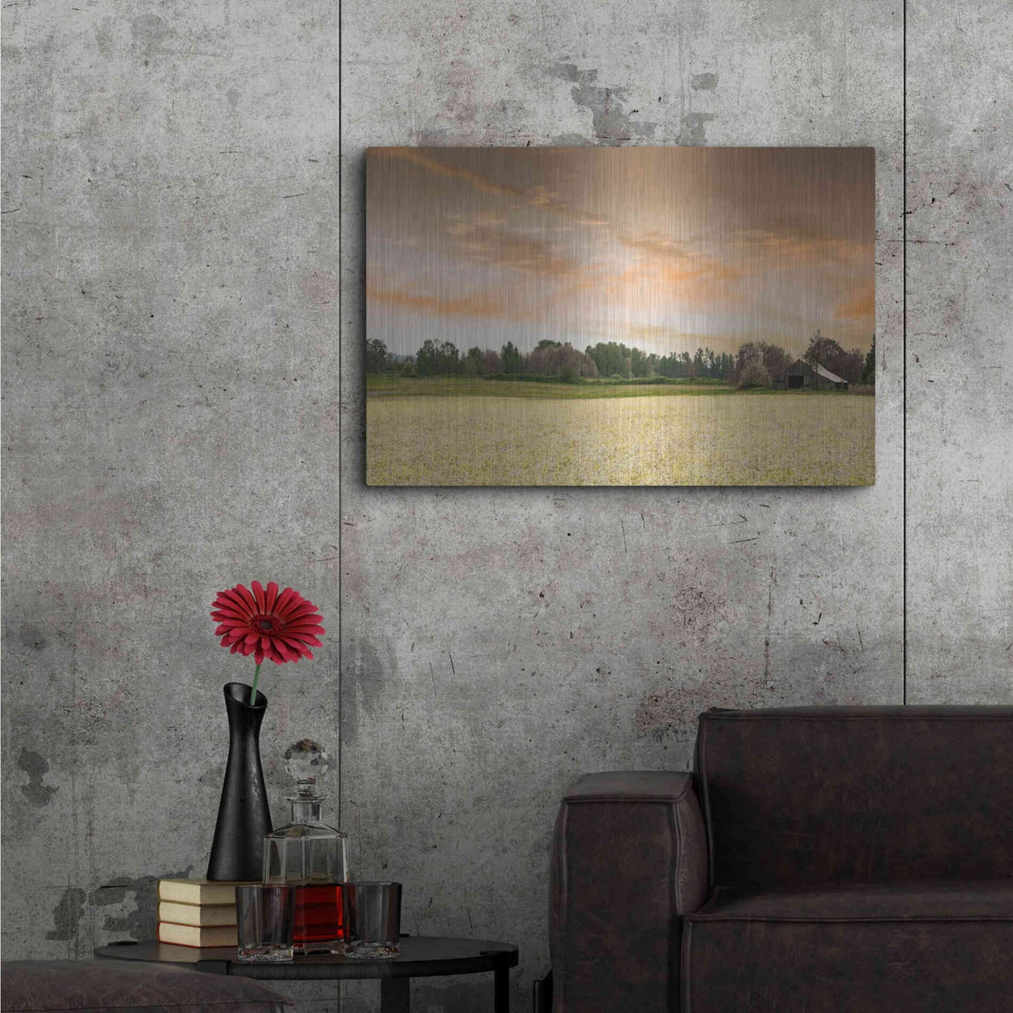 Luxe Metal Art 'Barn In The Field Of Spring Flowers' by Don Schwartz, Metal Wall Art,36x24