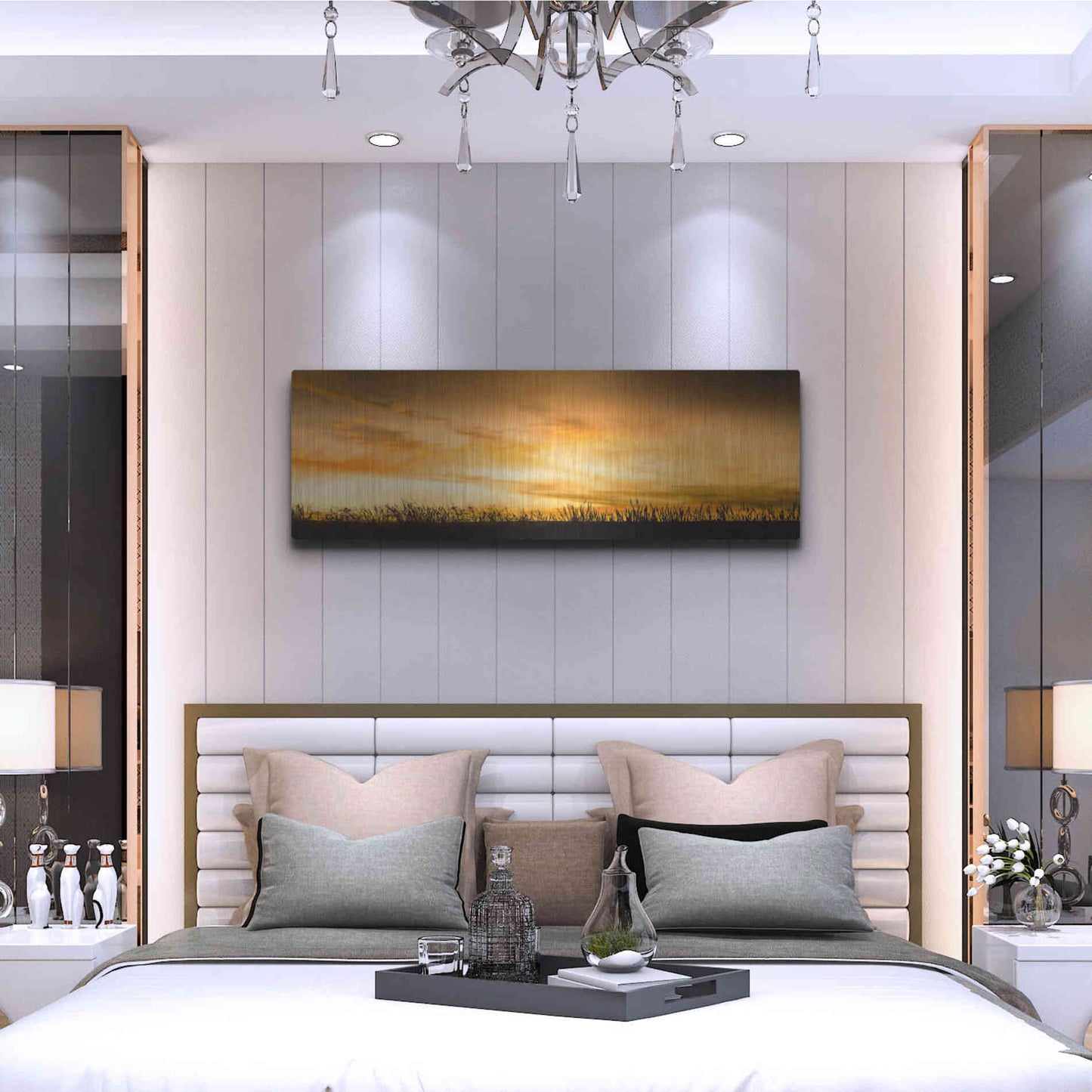 Luxe Metal Art 'Pastoral Sunrise' by Don Schwartz, Metal Wall Art,48x16