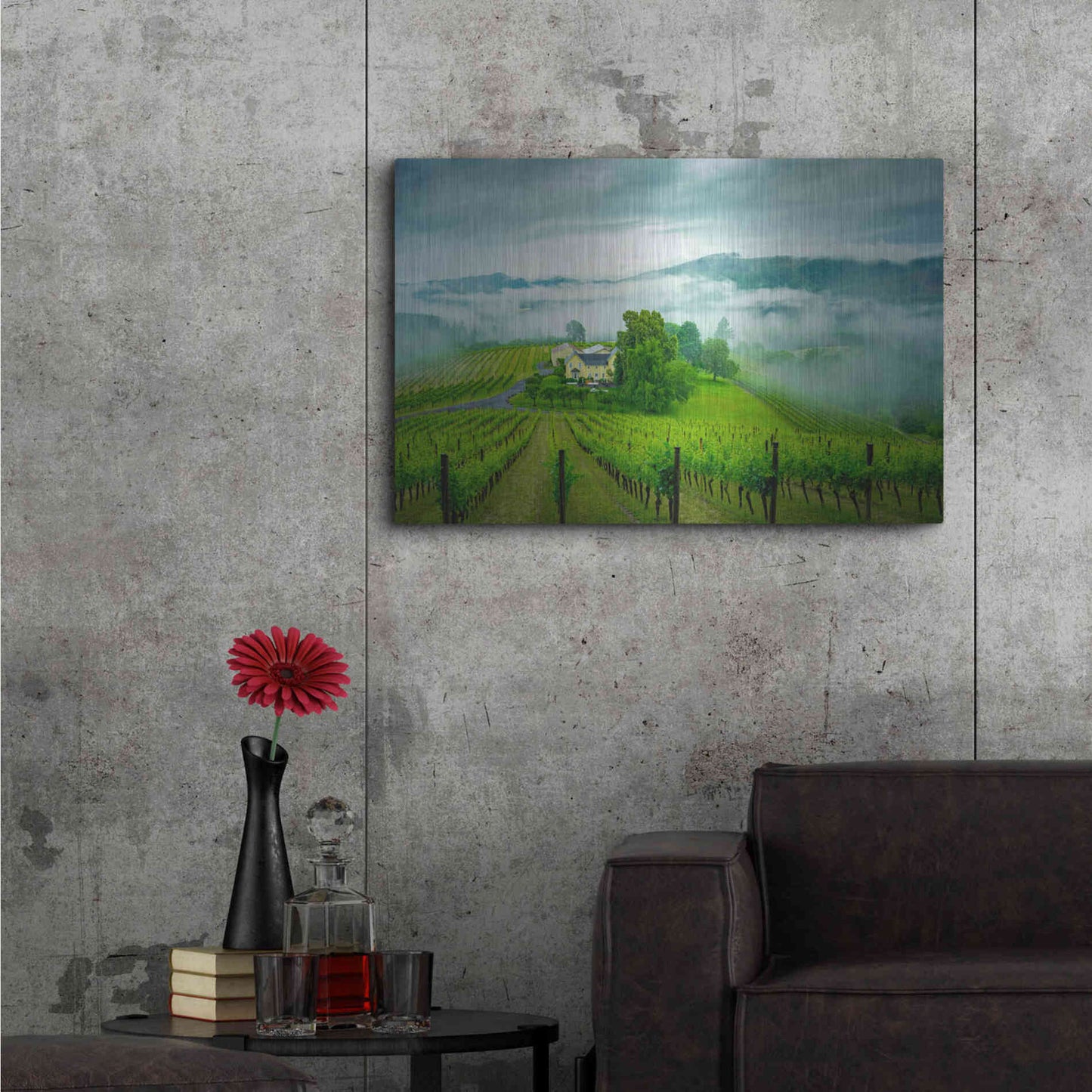 Luxe Metal Art 'Vineyard In The Mist' by Don Schwartz, Metal Wall Art,36x24