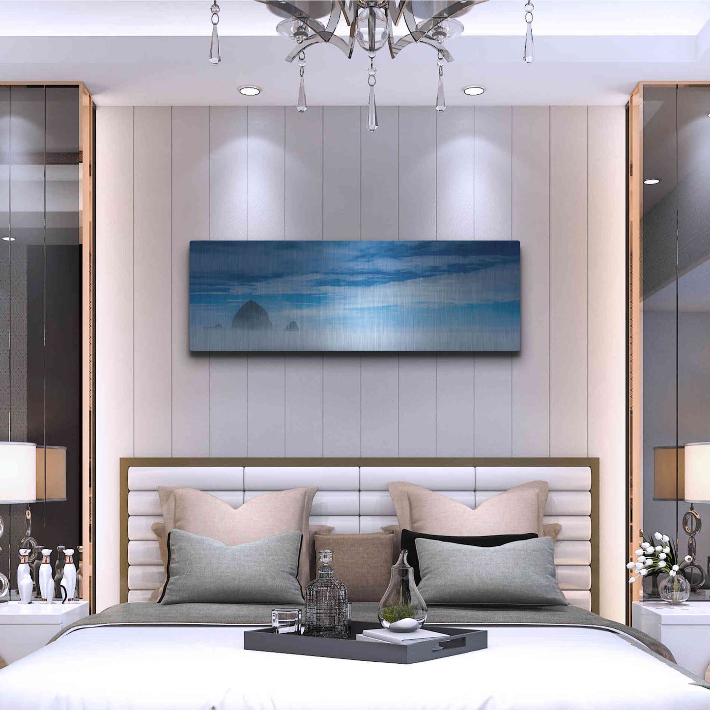 Luxe Metal Art 'Haystack Rock In The Mist' by Don Schwartz, Metal Wall Art,48x16