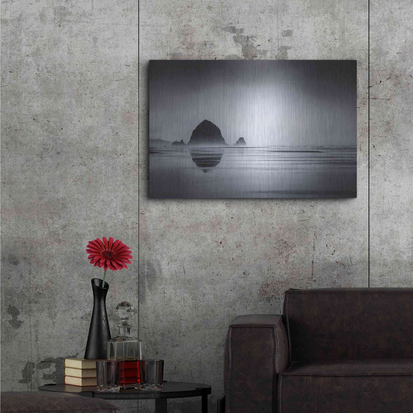 Luxe Metal Art 'Fog Surrounds Haystack Rock' by Don Schwartz, Metal Wall Art,36x24