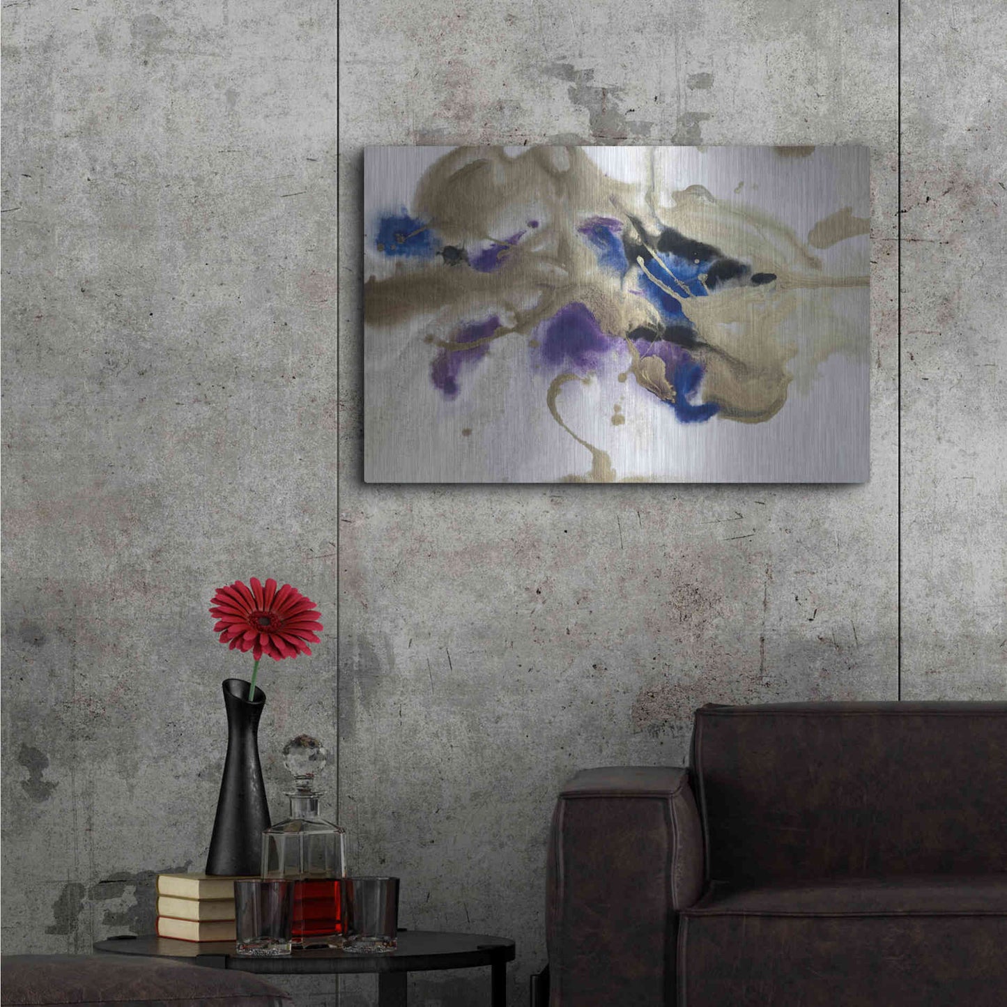 Luxe Metal Art 'Gold In Blue Watercolor Abstract 2' by Irena Orlov Metal Wall Art,36x24