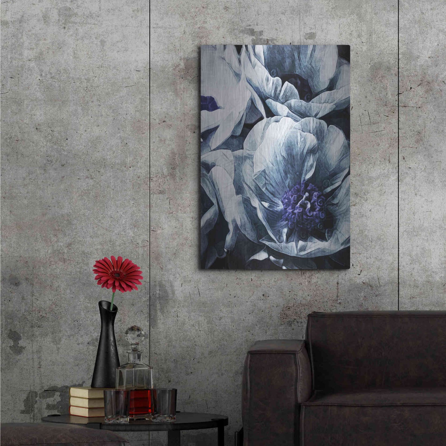 Luxe Metal Art 'Peony Blue Petals 2' by Ashley Aldridge Metal Wall Art,24x36