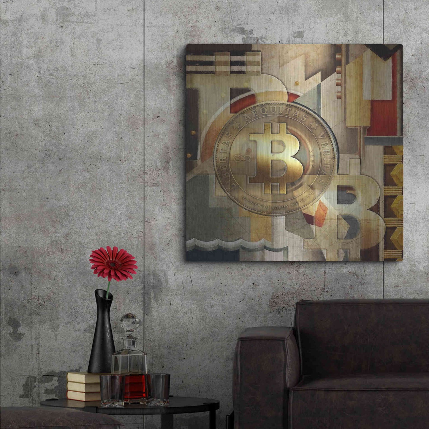 Luxe Metal Art 'Bitcoin Deco Six' by Steve Hunziker Metal Wall Art,36x36