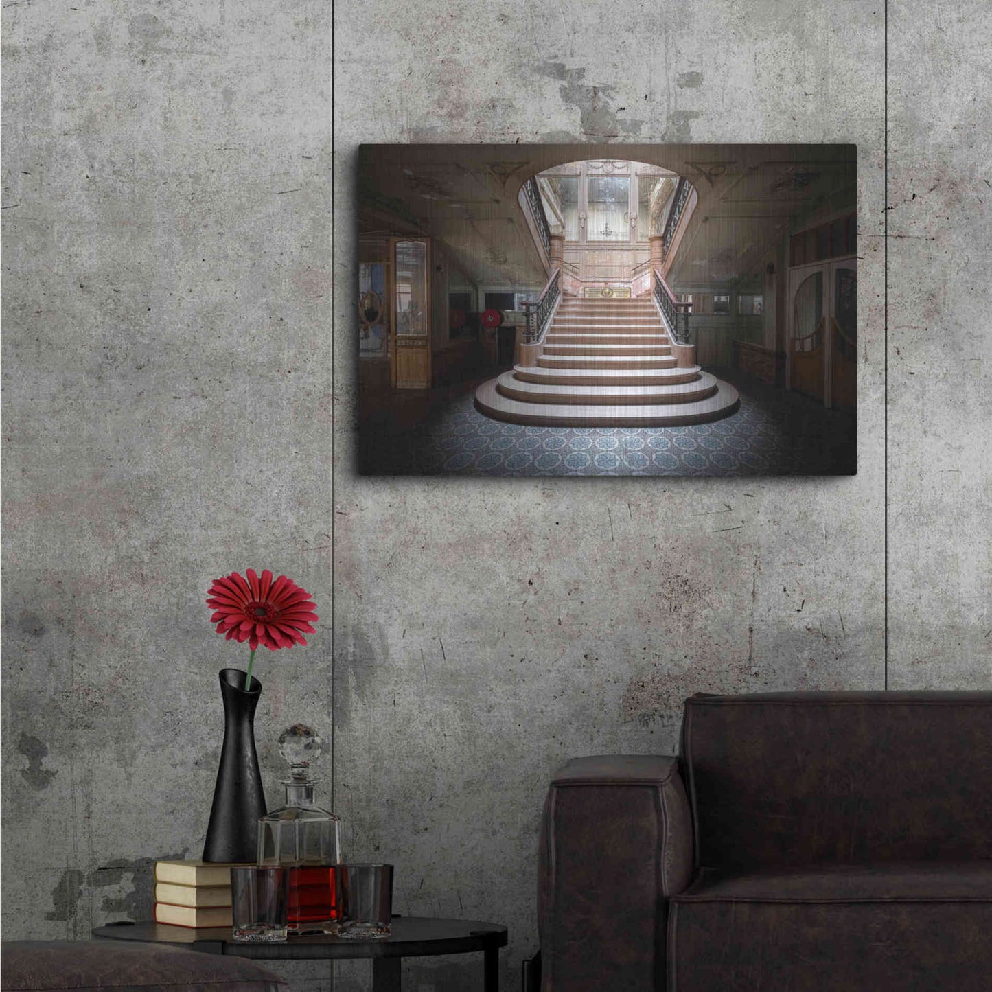 Luxe Metal Art 'Elegant Stairs Dark' by Roman Robroek Metal Wall Art,36x24