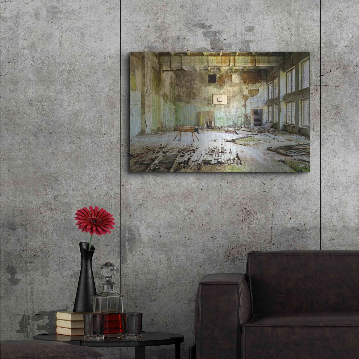 Luxe Metal Art 'Old Abandoned Gym' by Roman Robroek Metal Wall Art,36x24