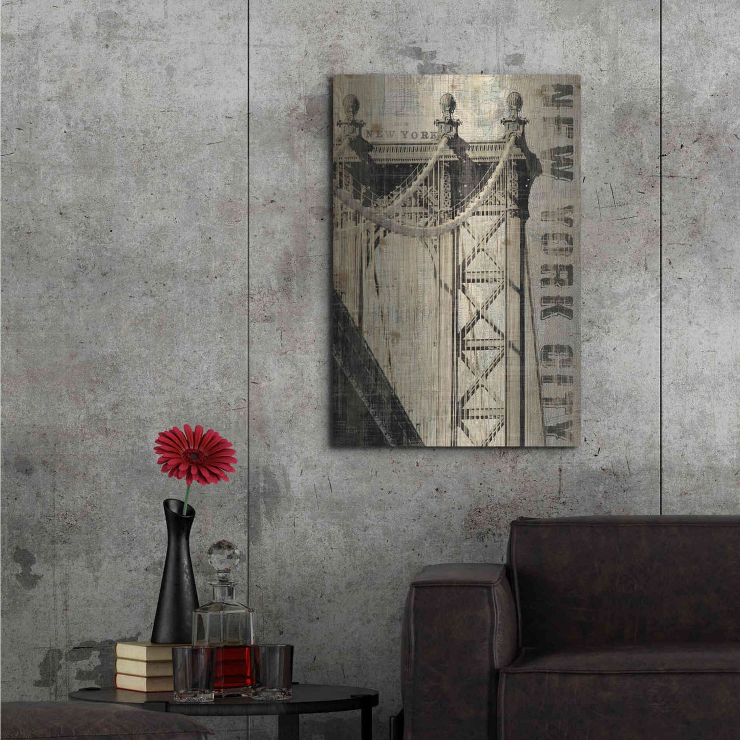 Luxe Metal Art 'Vintage NY Manhattan Bridge' by Michael Mullan, Metal Wall Art,24x36