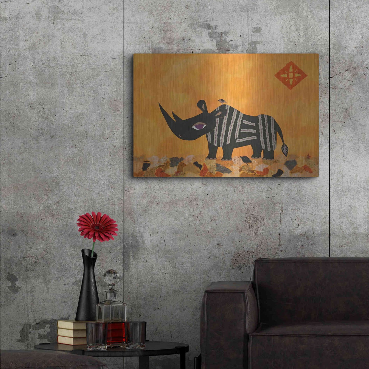 Luxe Metal Art 'Rhino with Summer Sky by Casey Craig Metal Wall Art,36x24