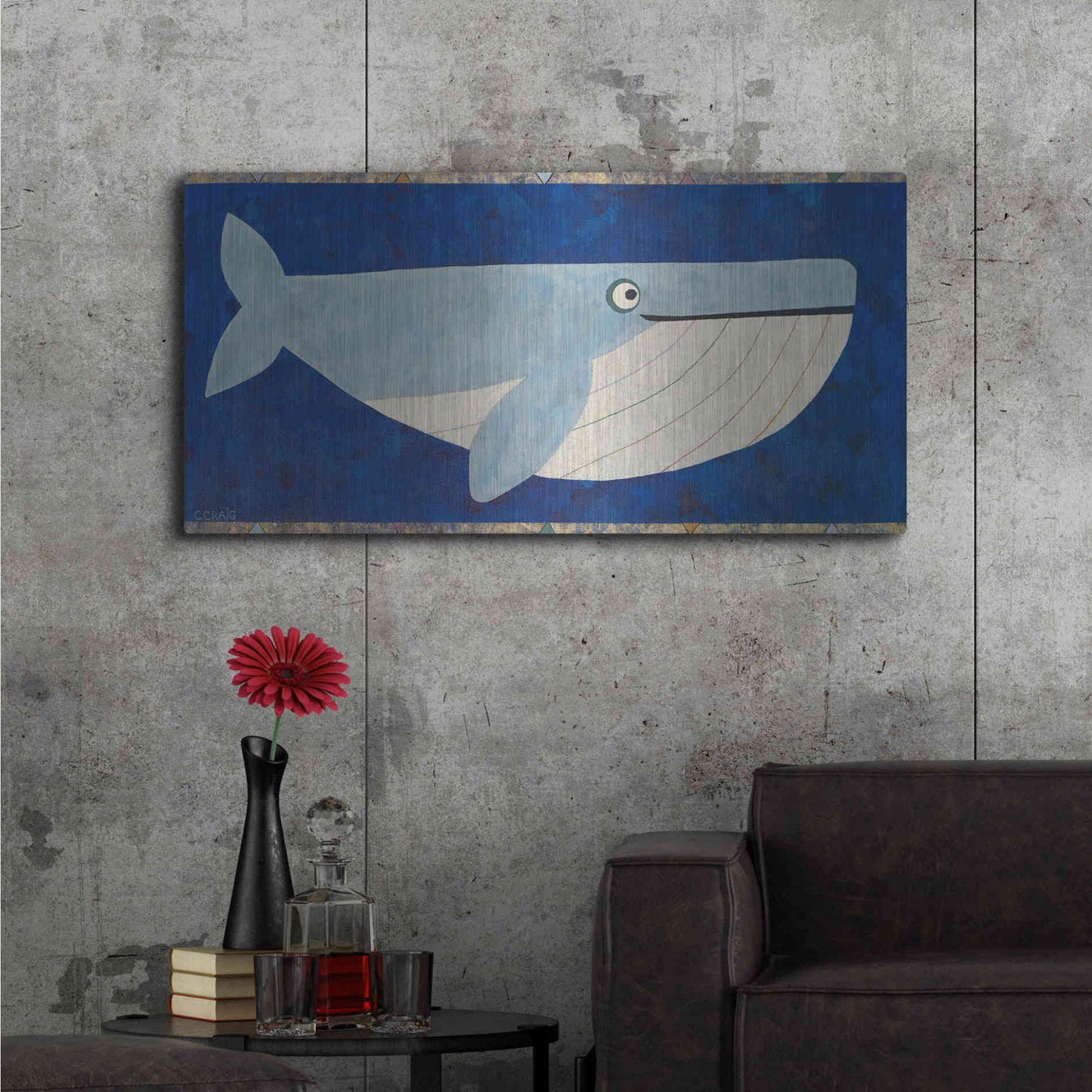 Luxe Metal Art 'Wendell the Whale by Casey Craig Metal Wall Art,48x24