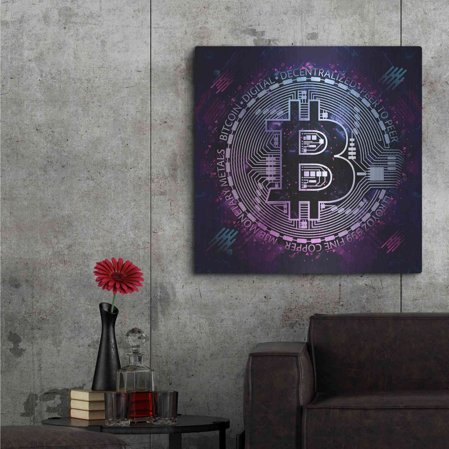 Luxe Metal Art 'Bitcoin 80s' by Cameron Gray Metal Wall Art,36x36