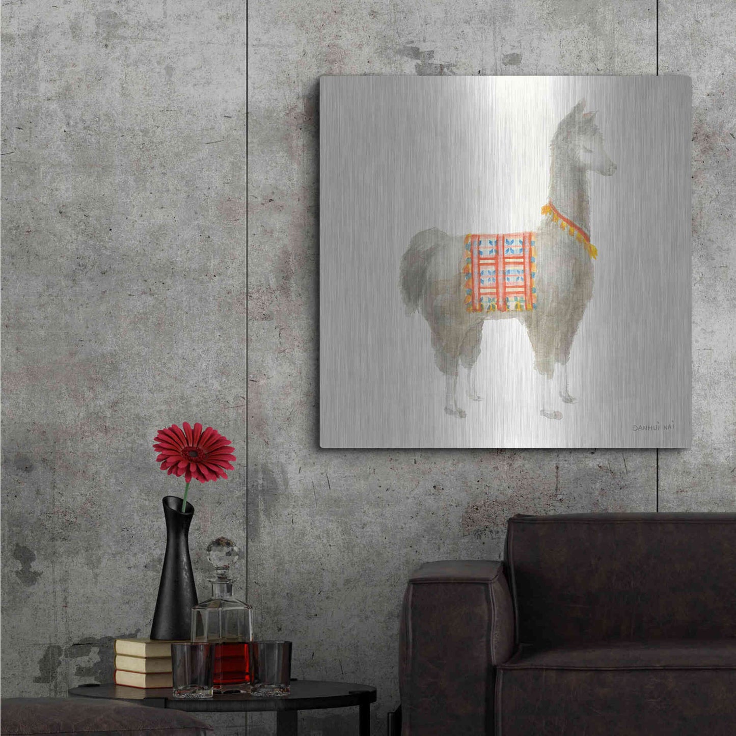 Luxe Metal Art 'Festive Llama I' by Danhui Nai, Metal Wall Art,36x36