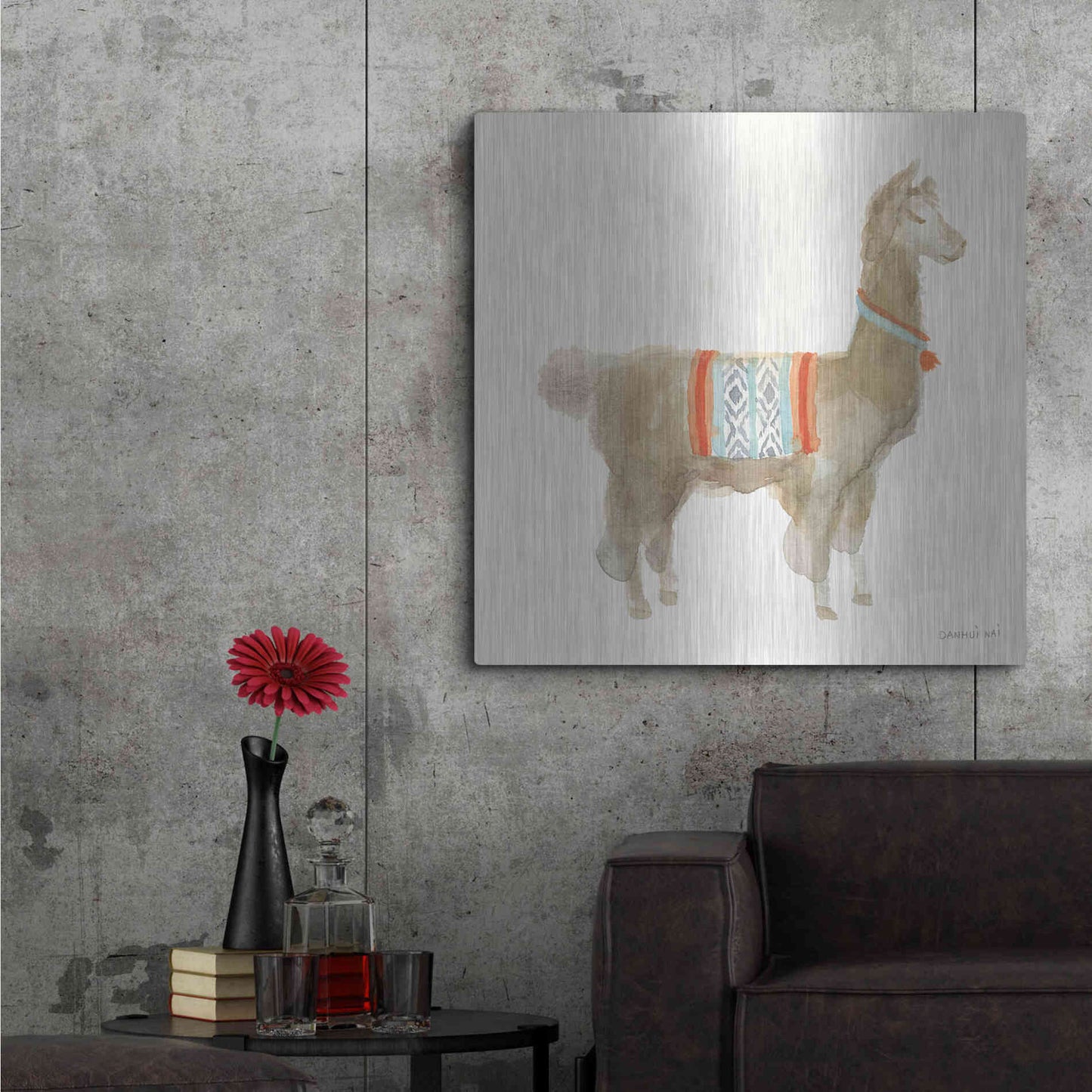 Luxe Metal Art 'Festive Llama III' by Danhui Nai, Metal Wall Art,36x36