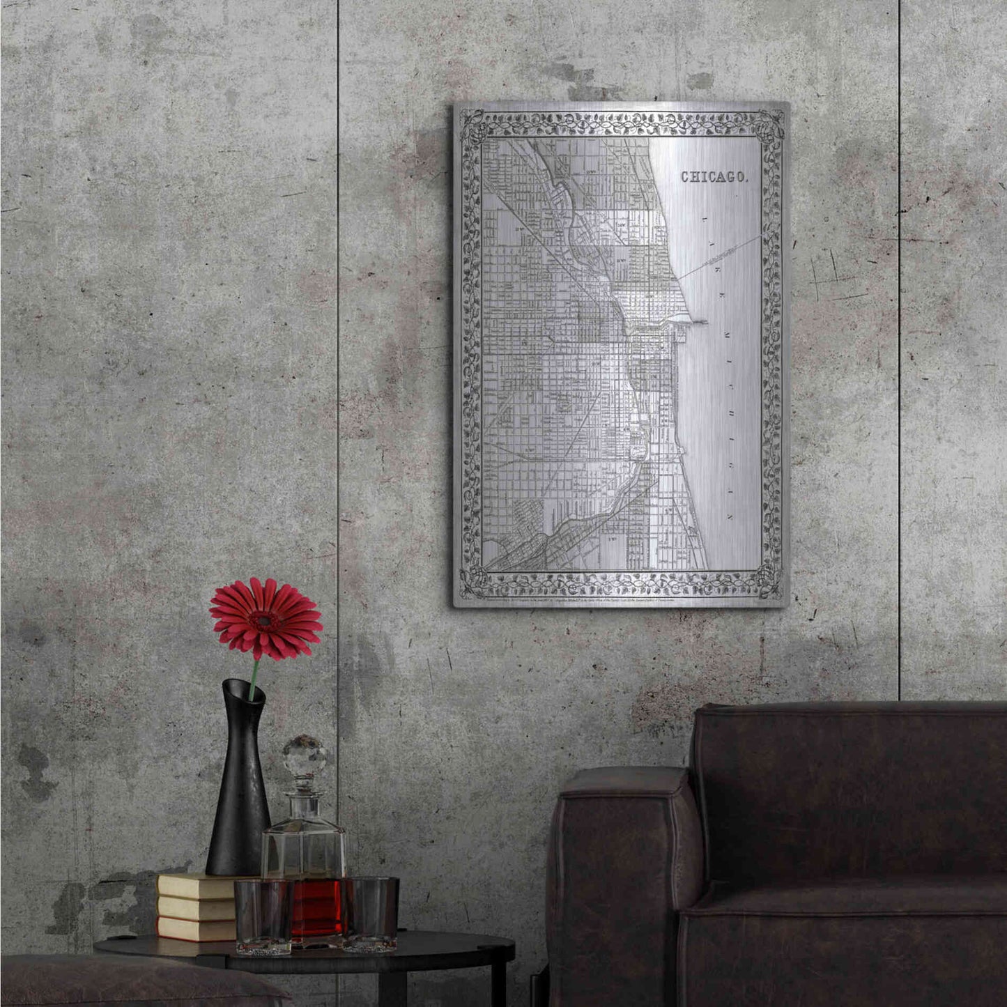 Luxe Metal Art 'Plan of Chicago' by Mitchell, Metal Wall Art,24x36