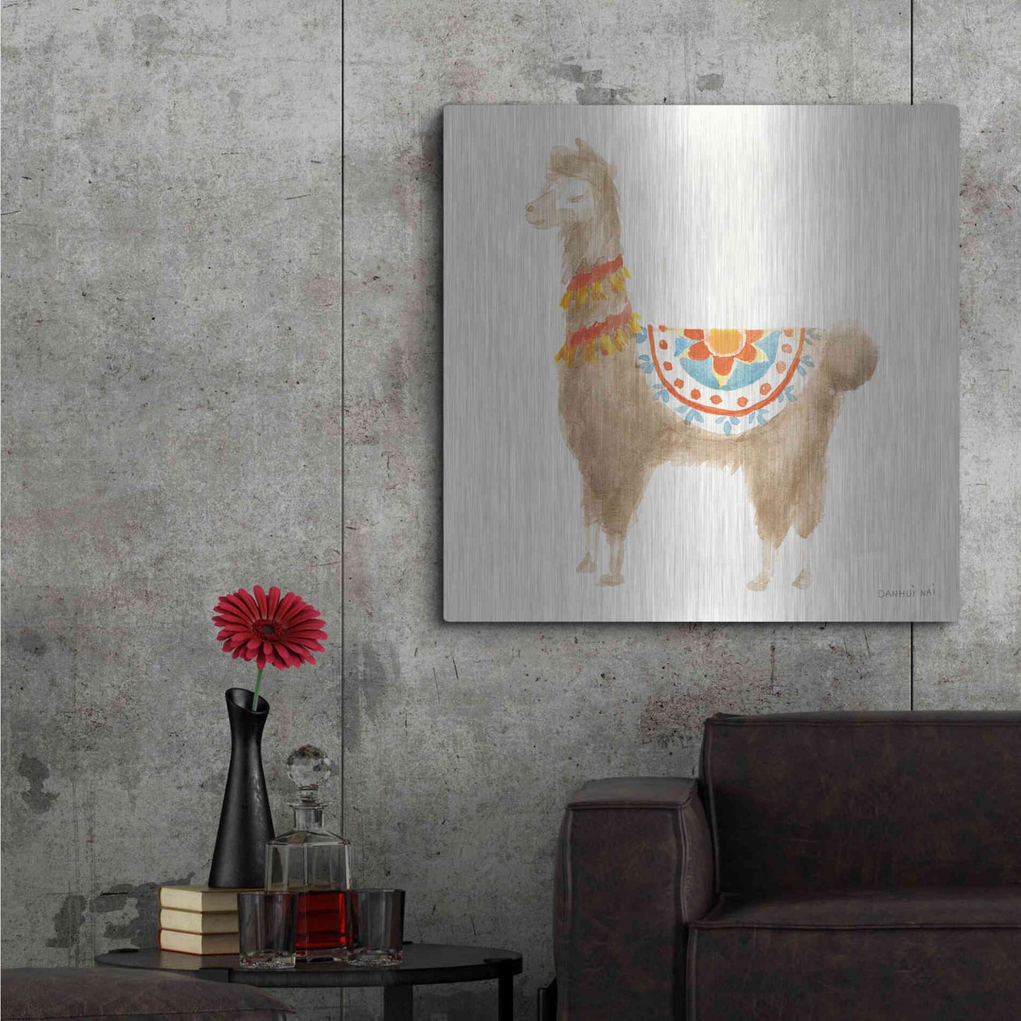 Luxe Metal Art 'Festive Llama IV' by Danhui Nai, Metal Wall Art,36x36