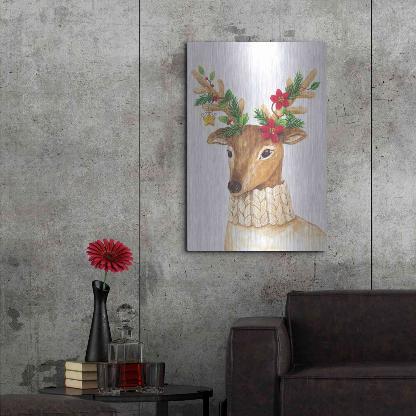 Luxe Metal Art 'Christmas Deer' by Diane Kater, Metal Wall Art,24x36