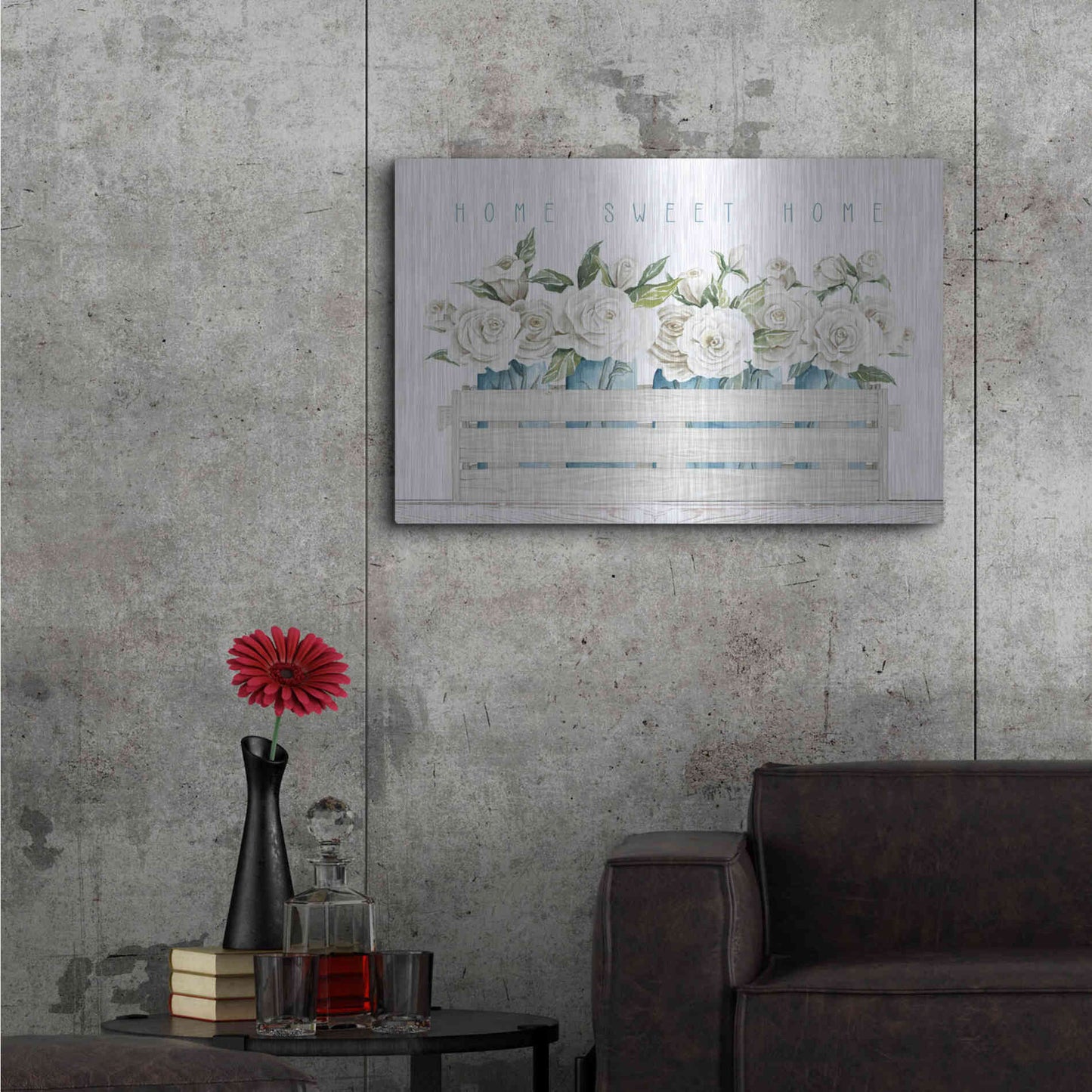 Luxe Metal Art 'Home Sweet Home Roses' by Cindy Jacobs, Metal Wall Art,36x24