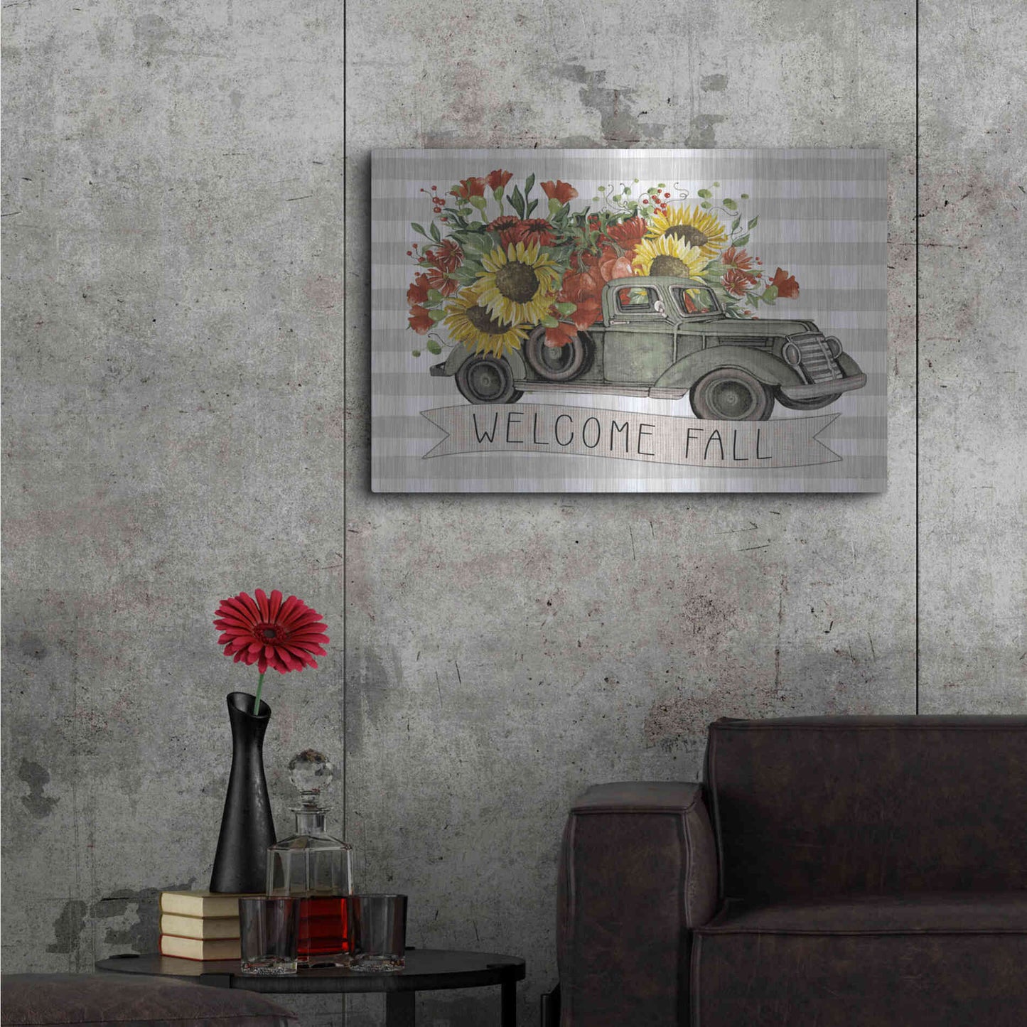 Luxe Metal Art 'Welcome Fall Truck' by Cindy Jacobs, Metal Wall Art,36x24